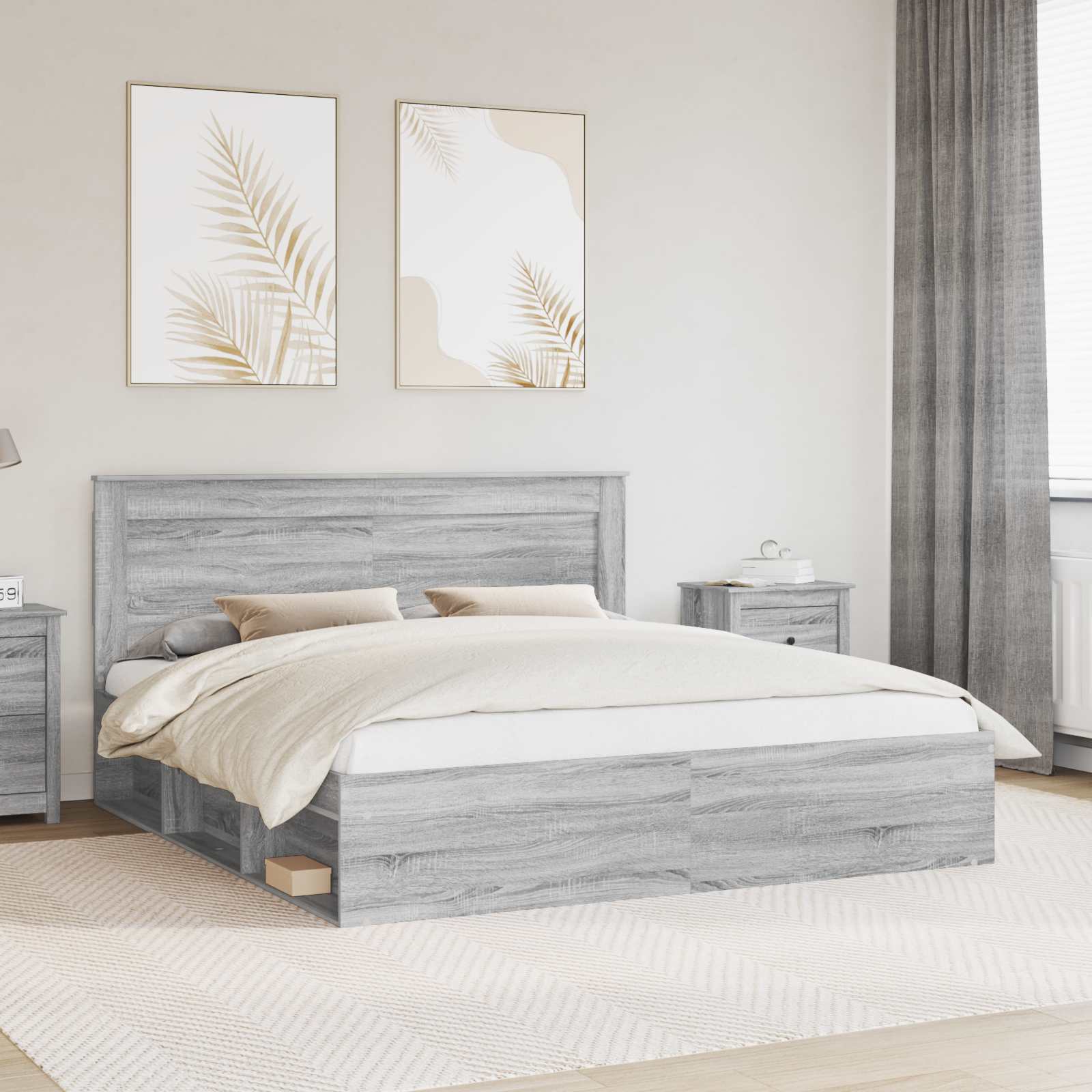 Bedframe Grijs Sonoma 200 x 200 cm Massief grenenhout is nu te koop bij PeponiXL, paradijselijk wonen!