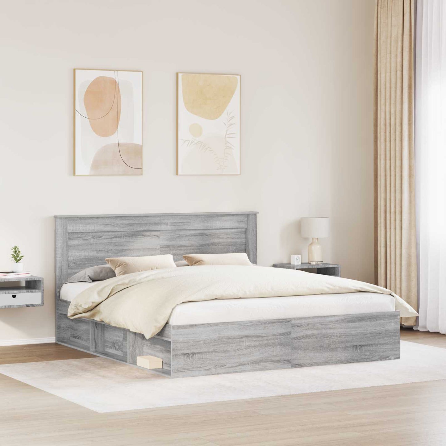 Bedframe Grijs Sonoma 200 x 200 cm Massief grenenhout is nu te koop bij PeponiXL, paradijselijk wonen!
