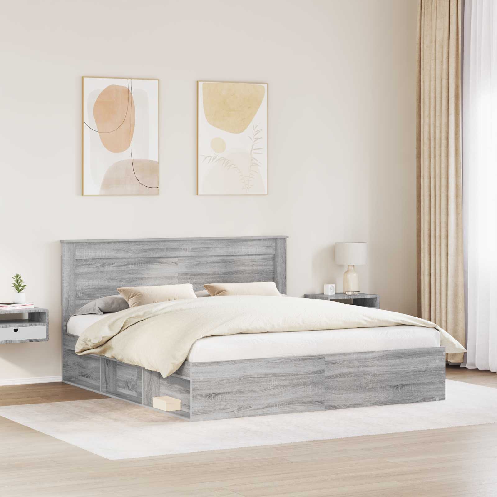 Bedframe Grijs Sonoma 200 x 200 cm Massief grenenhout is nu te koop bij PeponiXL, paradijselijk wonen!