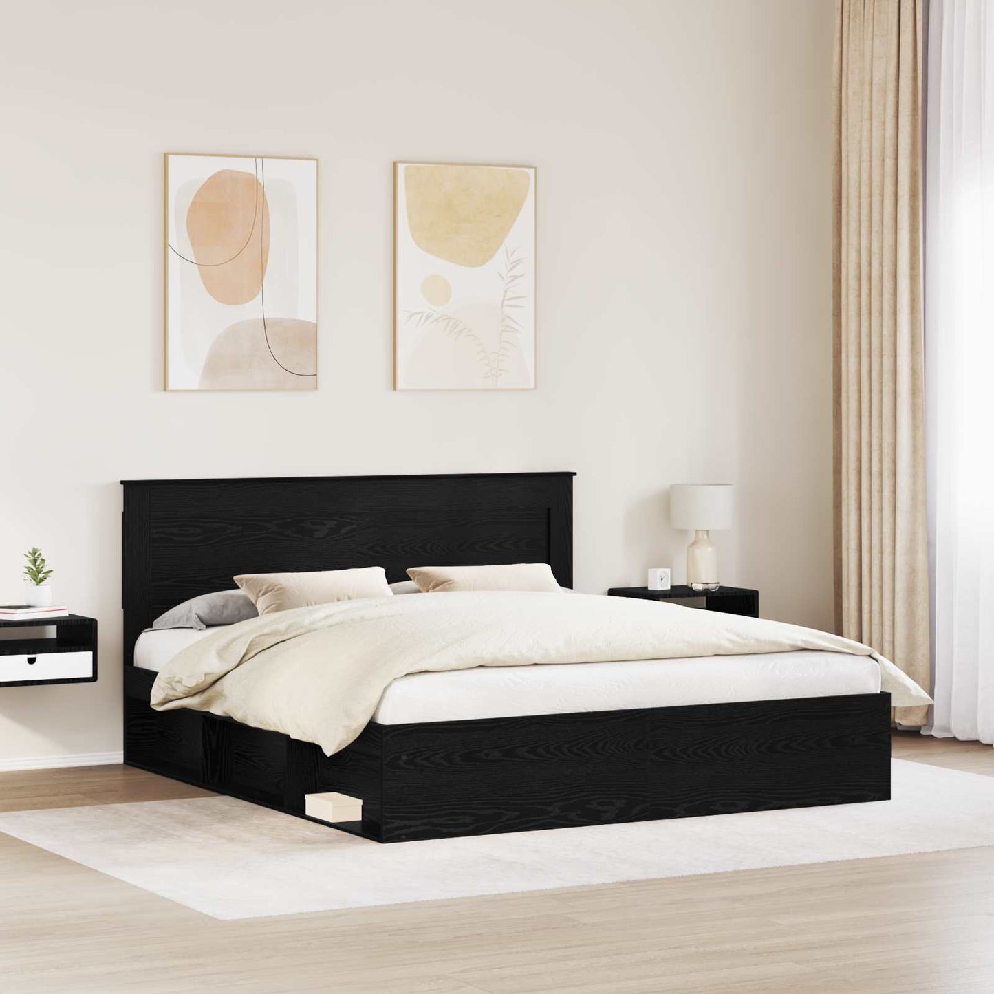 Bedframe met hoofdeinde Zwart 180 x 200 cm Massief grenenhout is nu te koop bij PeponiXL, paradijselijk wonen!