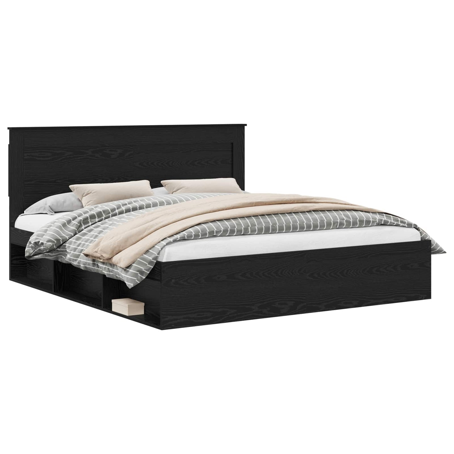 Bedframe met hoofdeinde Zwart 180 x 200 cm Massief grenenhout is nu te koop bij PeponiXL, paradijselijk wonen!