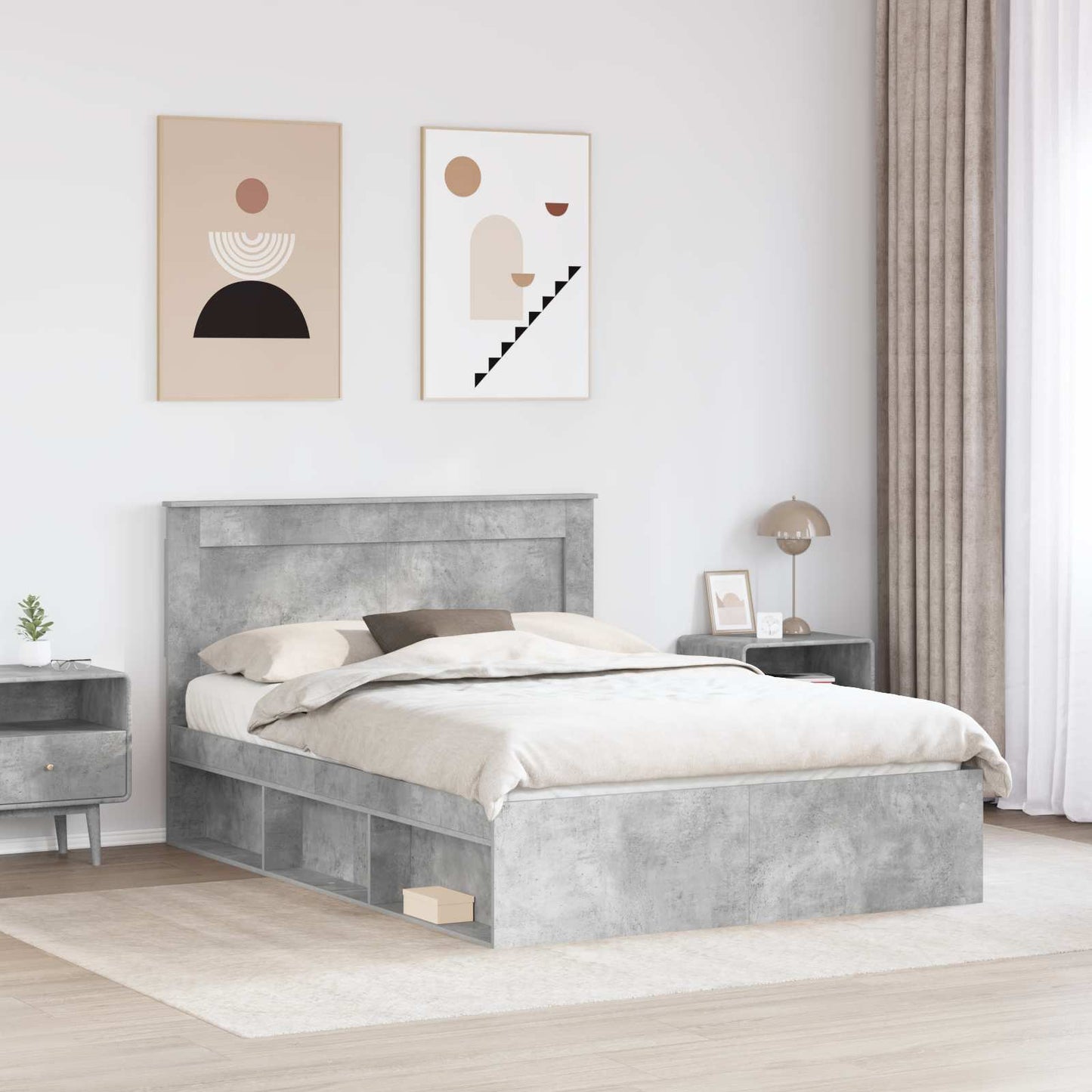 Bedframe met hoofdeinde Beton 160 x 200 cm Massief grenenhout is nu te koop bij PeponiXL, paradijselijk wonen!