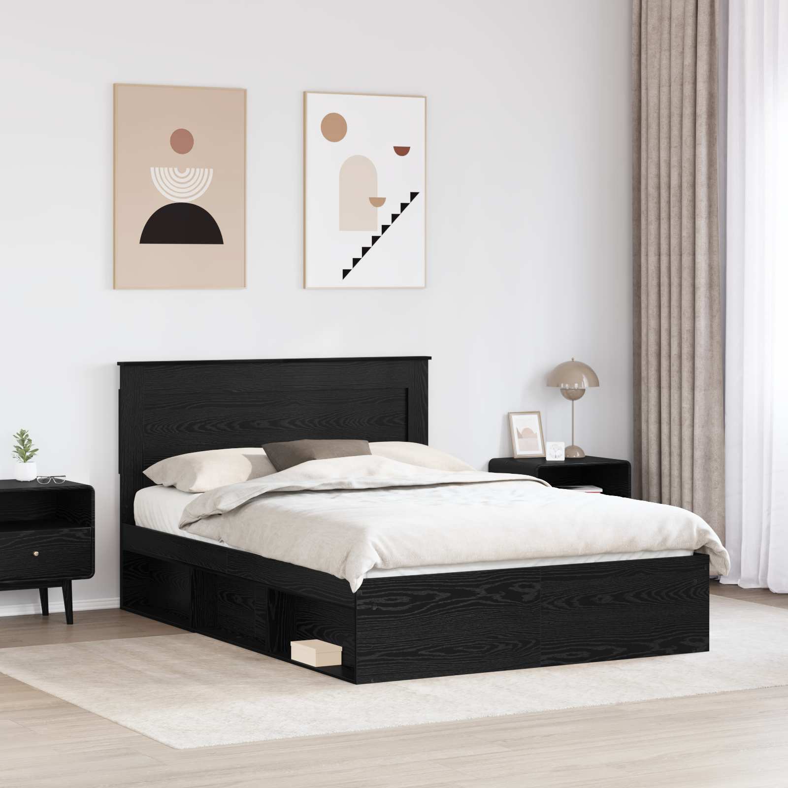 Bedframe met hoofdeinde Zwart 150 x 200 cm Massief grenenhout is nu te koop bij PeponiXL, paradijselijk wonen!