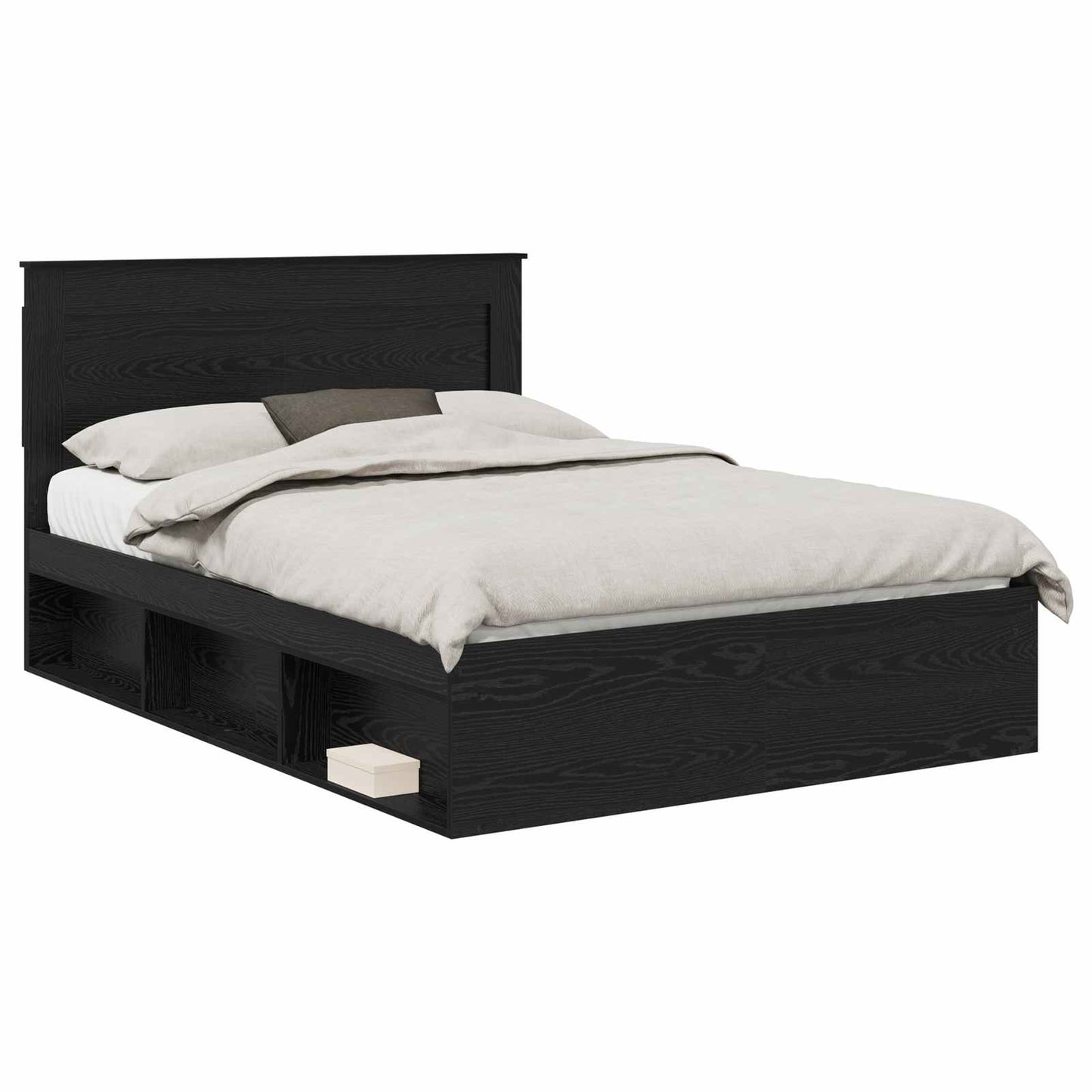 Bedframe met hoofdeinde Zwart 150 x 200 cm Massief grenenhout is nu te koop bij PeponiXL, paradijselijk wonen!