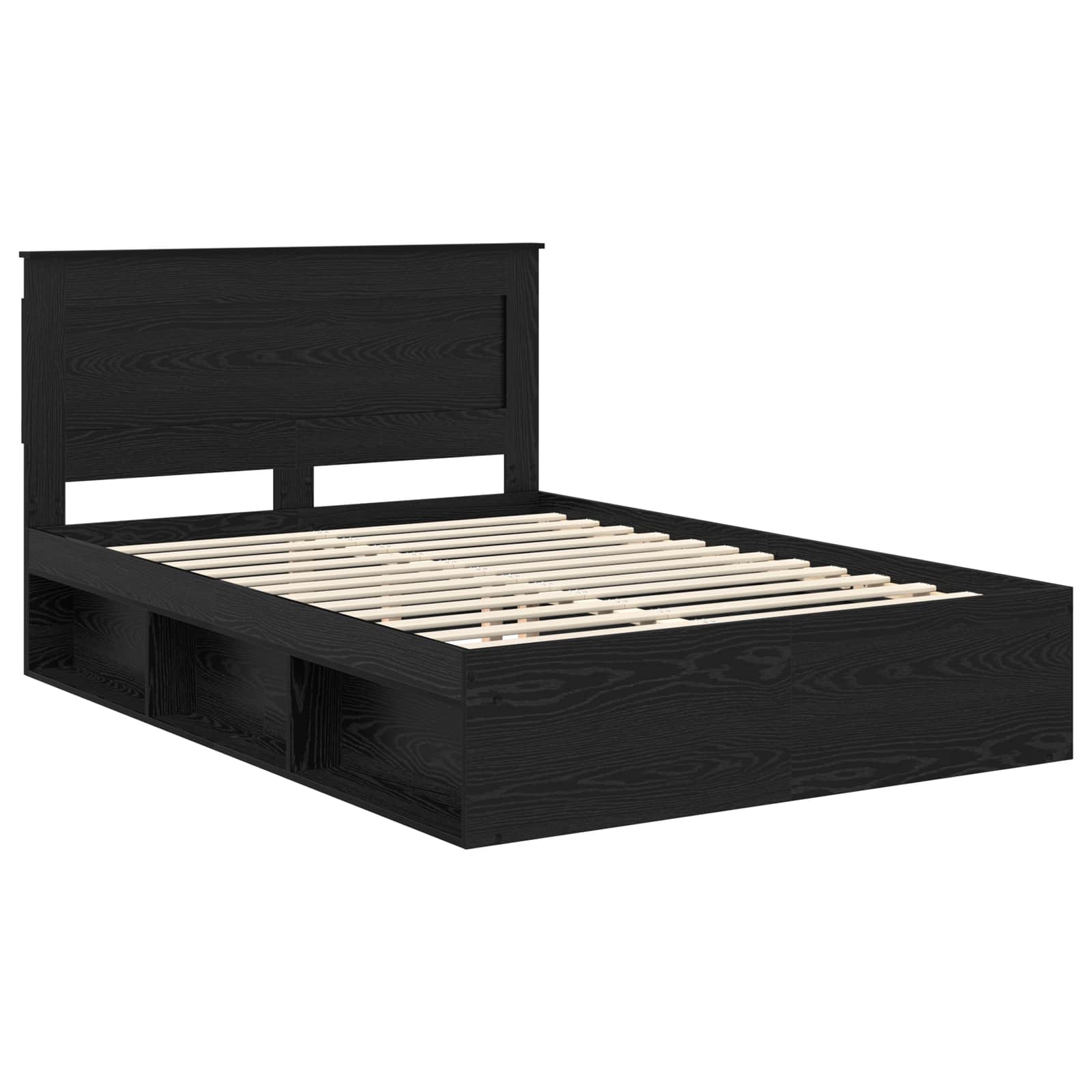 Bedframe met hoofdeinde Zwart 150 x 200 cm Massief grenenhout is nu te koop bij PeponiXL, paradijselijk wonen!