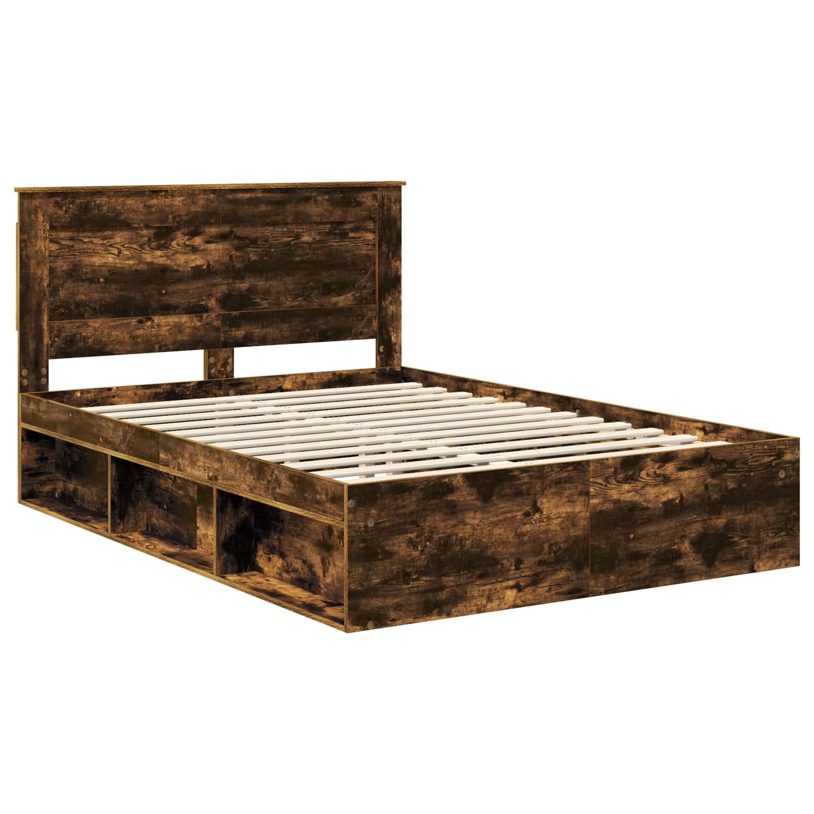 Bedframe met lade Gerookt eiken 150 x 200 cm Massief grenenhout is nu te koop bij PeponiXL, paradijselijk wonen!