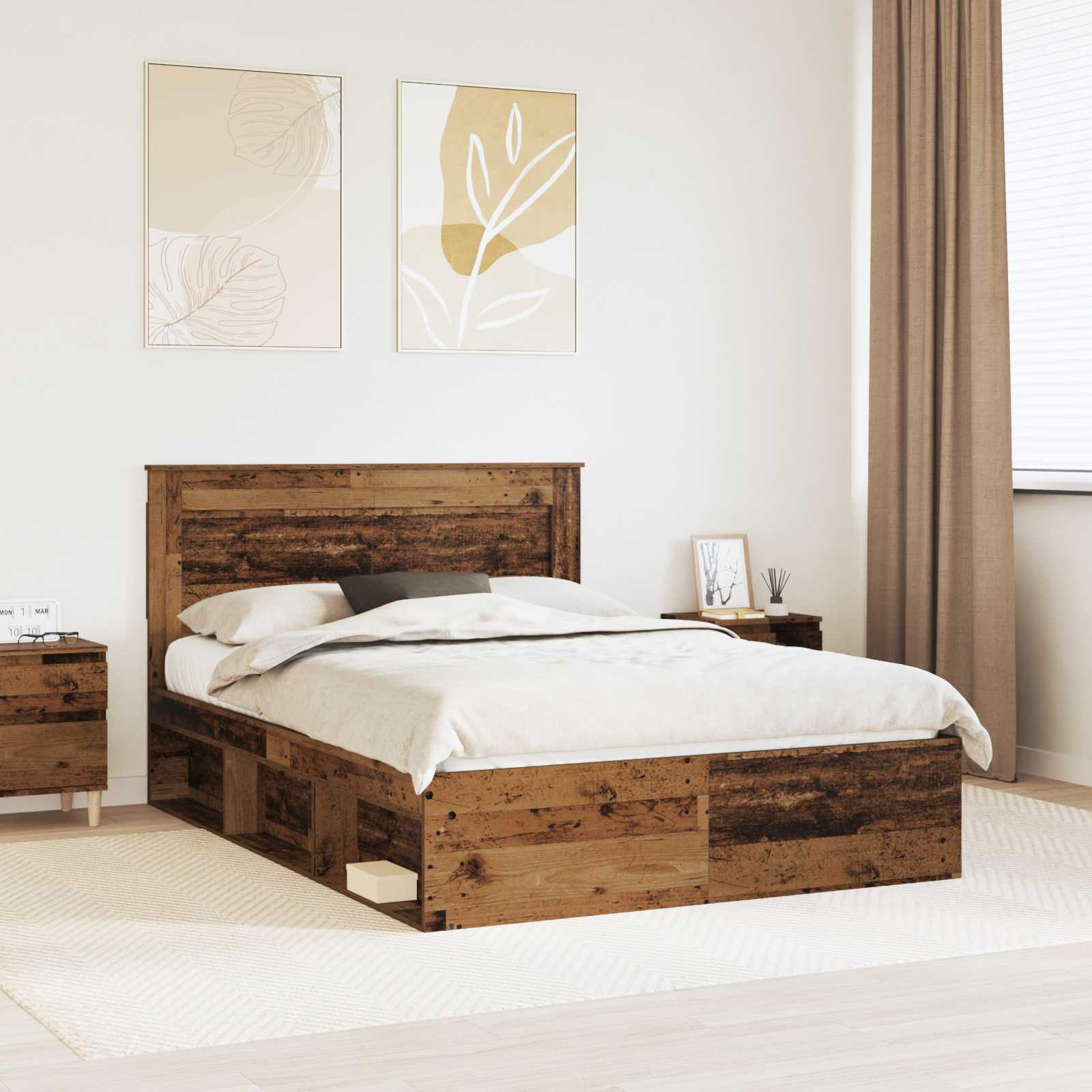 Bedframe met hoofdeinde Oudhout 150 x 200 cm Massief grenenhout is nu te koop bij PeponiXL, paradijselijk wonen!