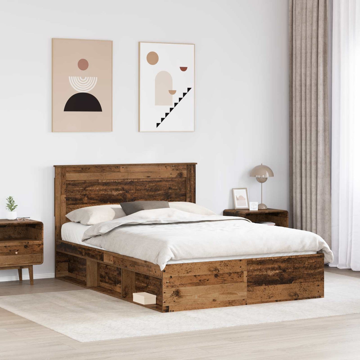 Bedframe met hoofdeinde Oudhout 140 x 190 cm Massief grenenhout is nu te koop bij PeponiXL, paradijselijk wonen!