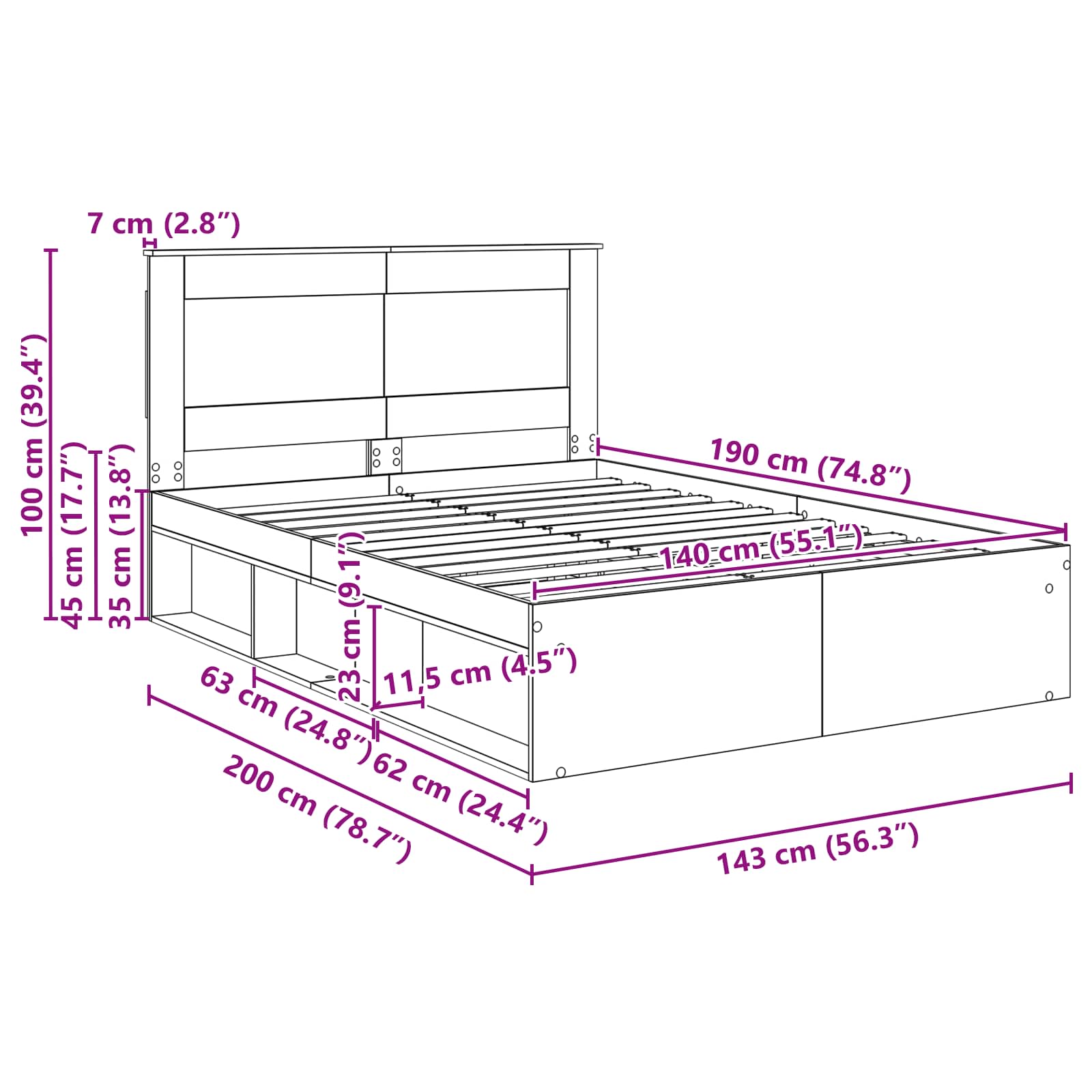 Bedframe Ambachtelijk eiken 140 x 190 cm Massief grenenhout is nu te koop bij PeponiXL, paradijselijk wonen!