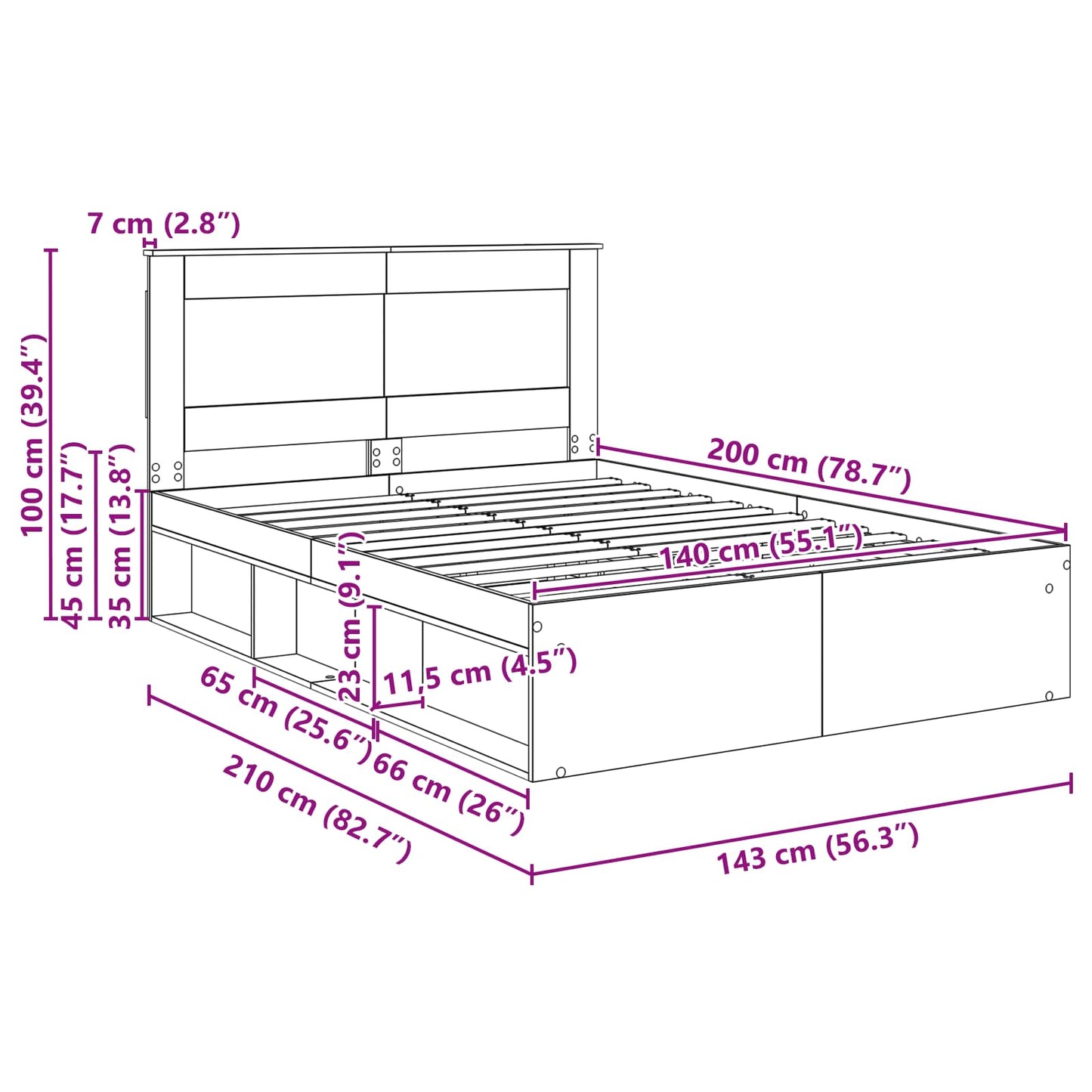 Bedframe met hoofdeinde Beton 140 x 200 cm Massief grenenhout is nu te koop bij PeponiXL, paradijselijk wonen!