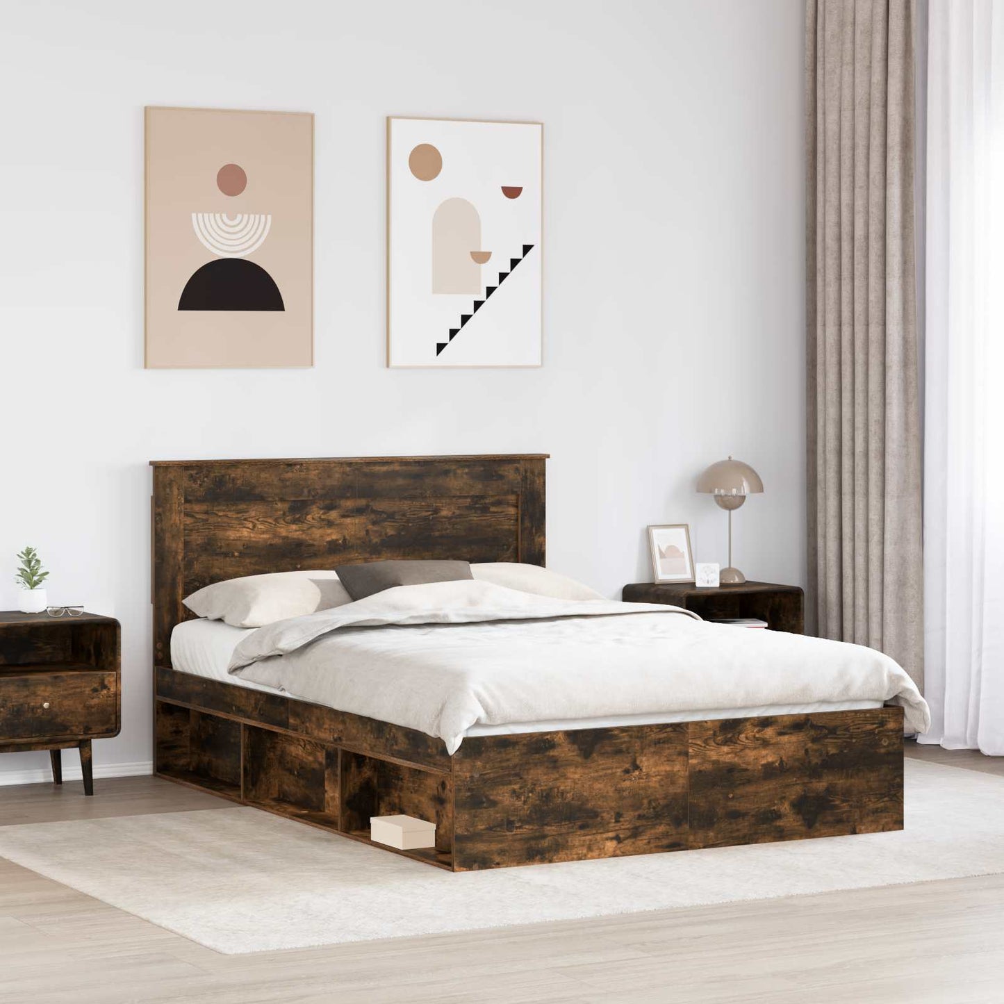 Bedframe Gerookt eiken 140 x 200 cm Massief grenenhout is nu te koop bij PeponiXL, paradijselijk wonen!