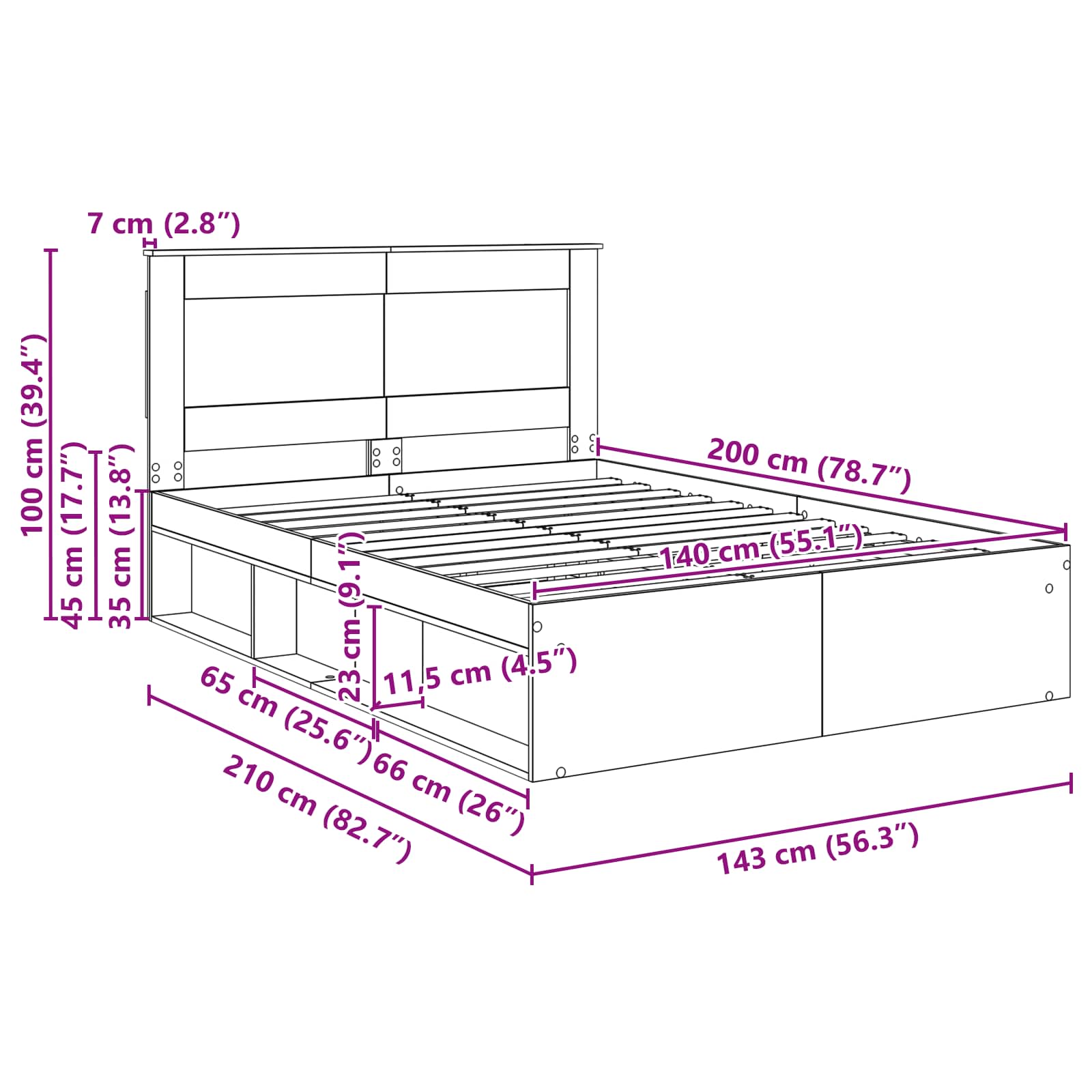 Bedframe Grijs Sonoma 140 x 200 cm Massief grenenhout is nu te koop bij PeponiXL, paradijselijk wonen!