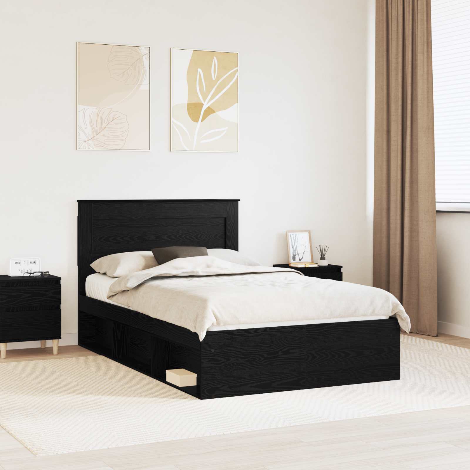 Bedframe met hoofdeinde Zwart 135 x 190 cm Massief grenenhout is nu te koop bij PeponiXL, paradijselijk wonen!