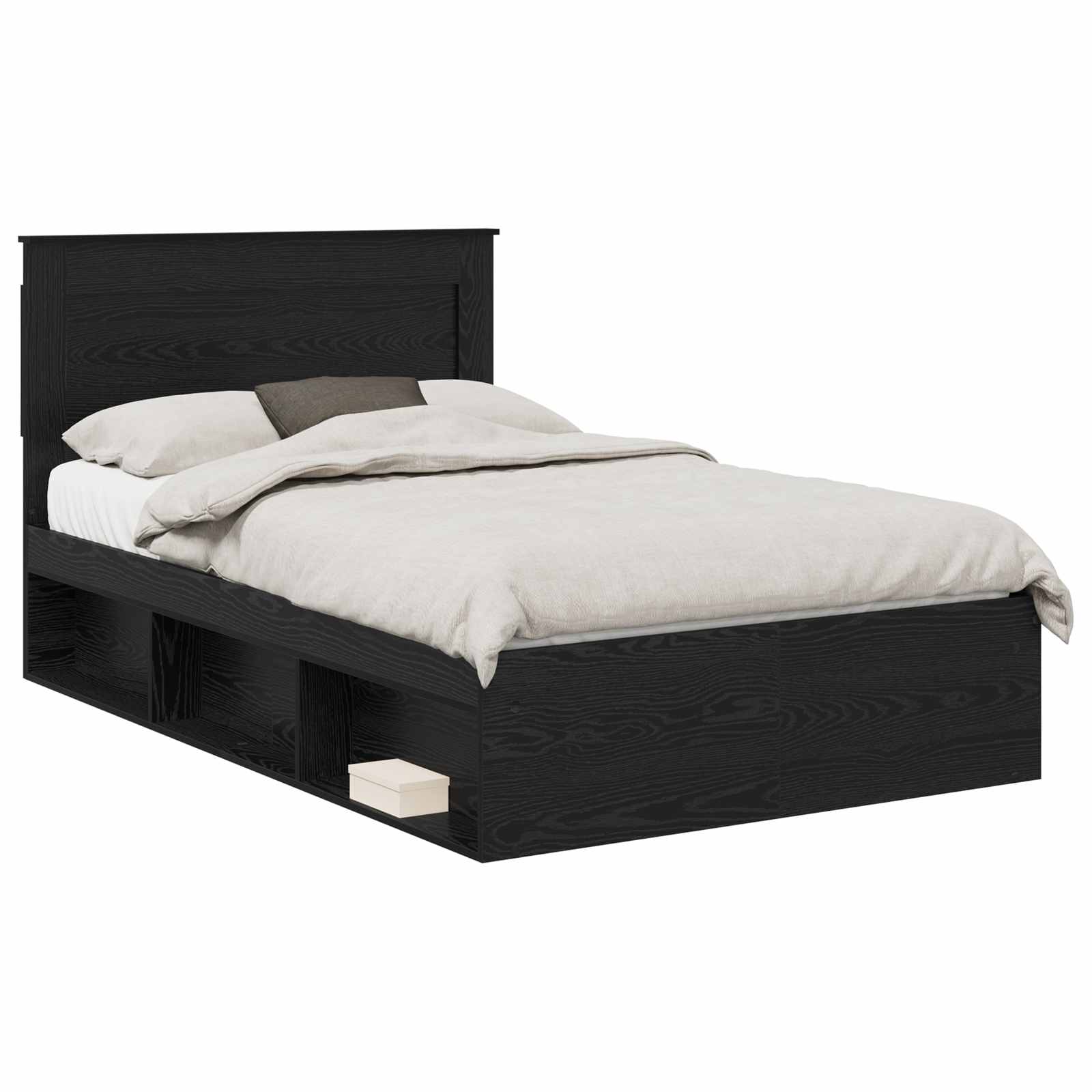 Bedframe met hoofdeinde Zwart 135 x 190 cm Massief grenenhout is nu te koop bij PeponiXL, paradijselijk wonen!