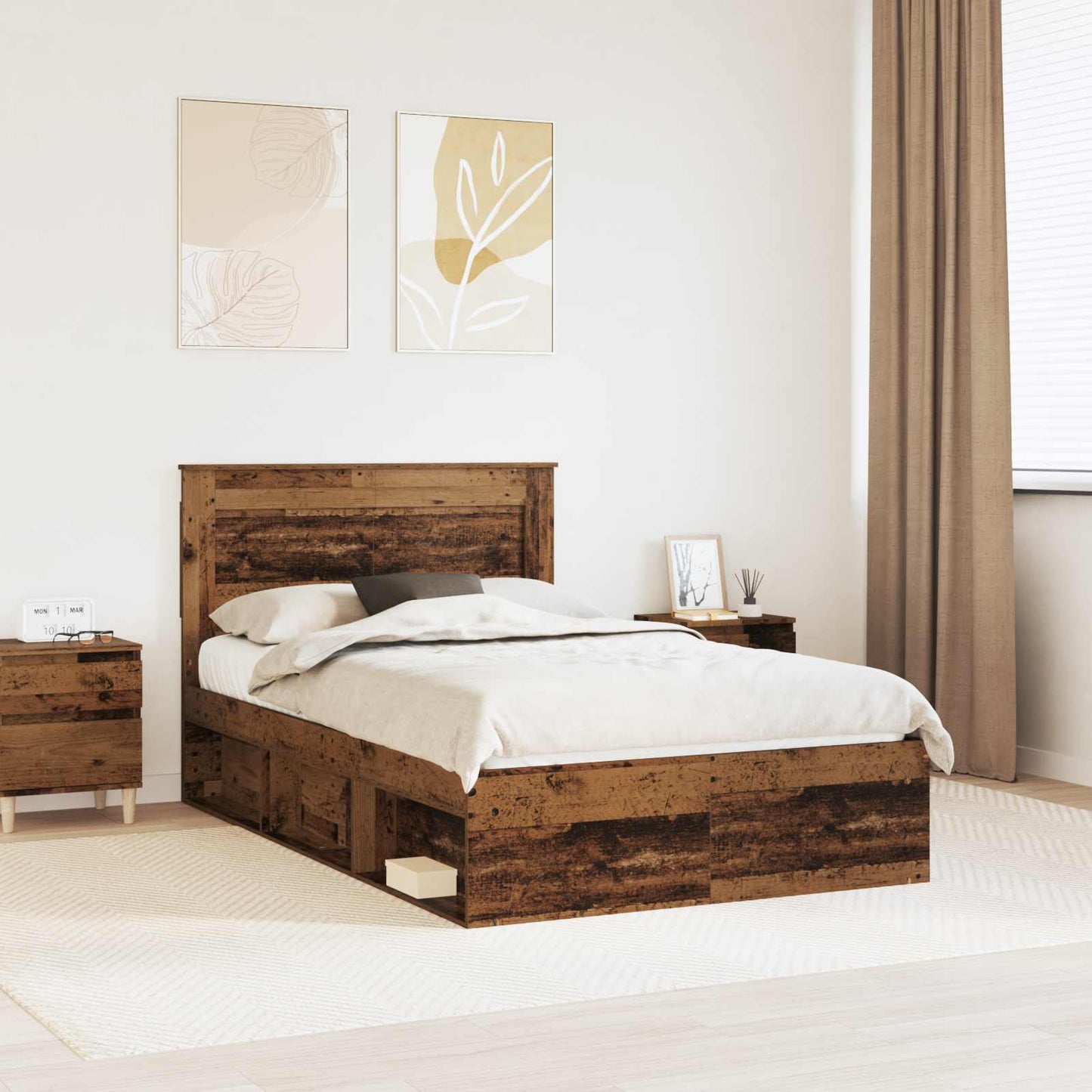 Bedframe met hoofdeinde Oudhout 135 x 190 cm Massief grenenhout is nu te koop bij PeponiXL, paradijselijk wonen!