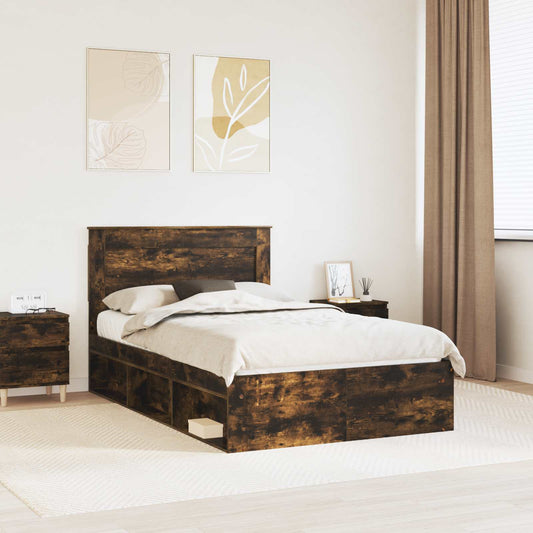 Bedframe met lade Gerookt eiken 120 x 190 cm Massief grenenhout is nu te koop bij PeponiXL, paradijselijk wonen!