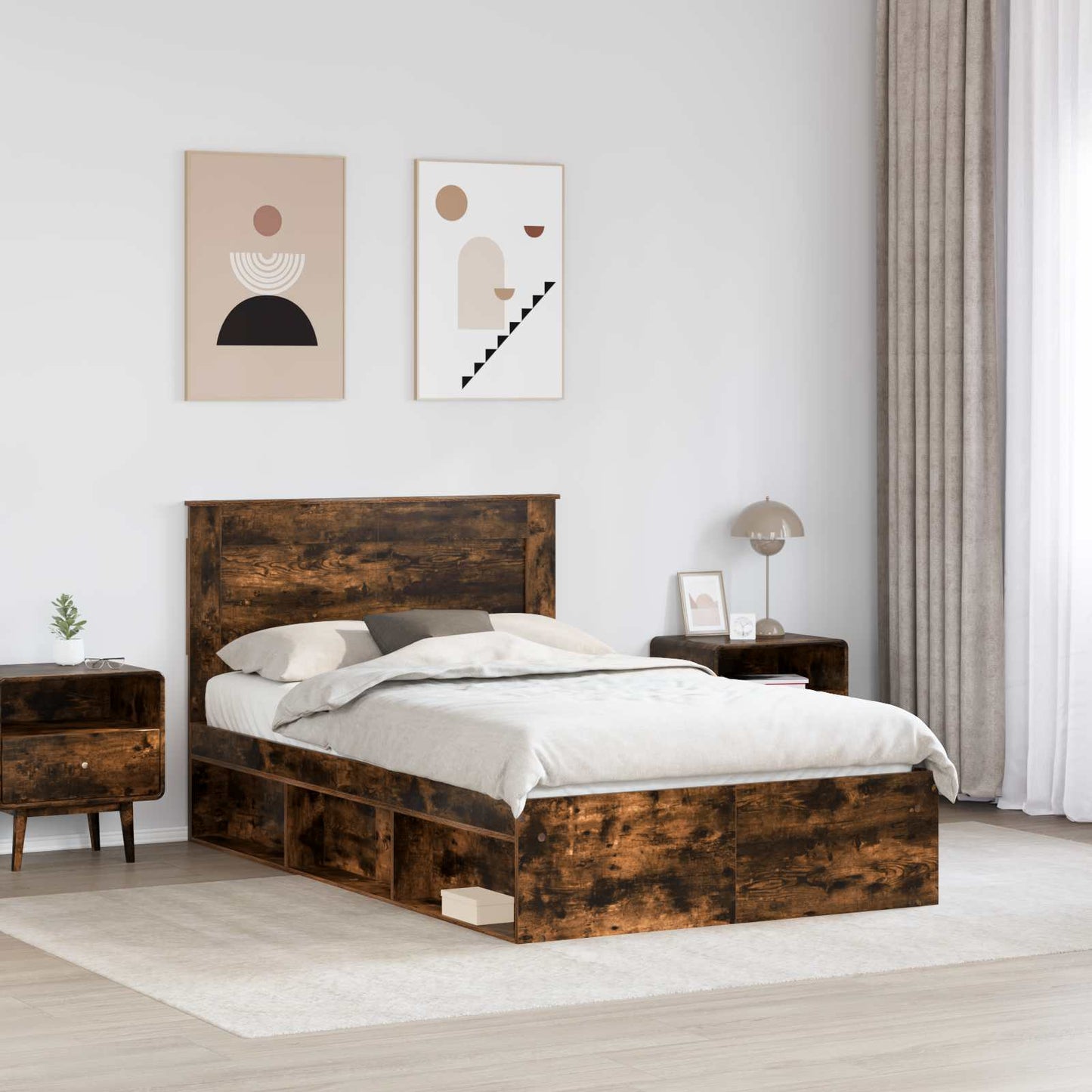 Bedframe met lade Gerookt eiken 120 x 190 cm Massief grenenhout is nu te koop bij PeponiXL, paradijselijk wonen!