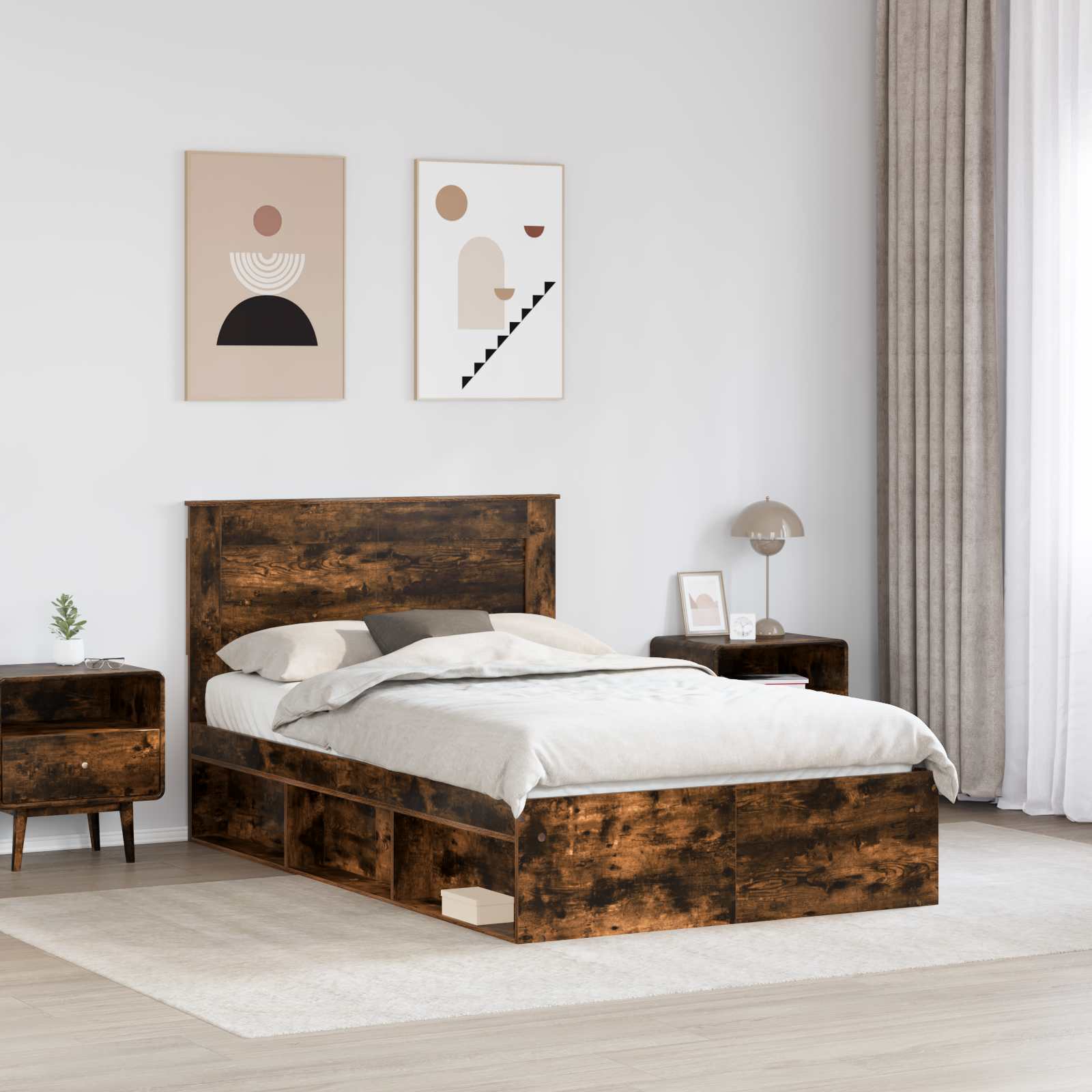 Bedframe met lade Gerookt eiken 120 x 190 cm Massief grenenhout is nu te koop bij PeponiXL, paradijselijk wonen!