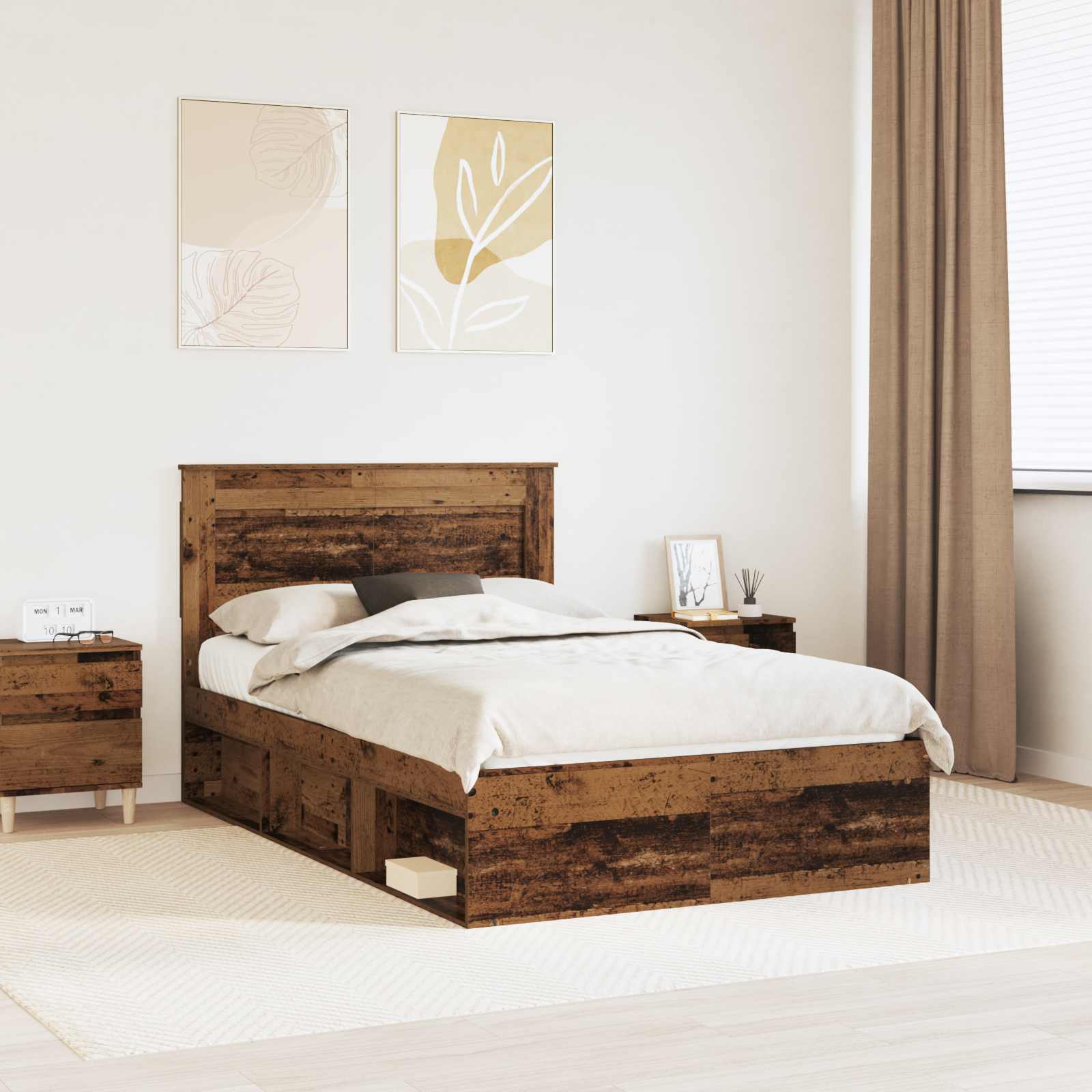 Bedframe met hoofdeinde Oudhout 120 x 190 cm Massief grenenhout is nu te koop bij PeponiXL, paradijselijk wonen!