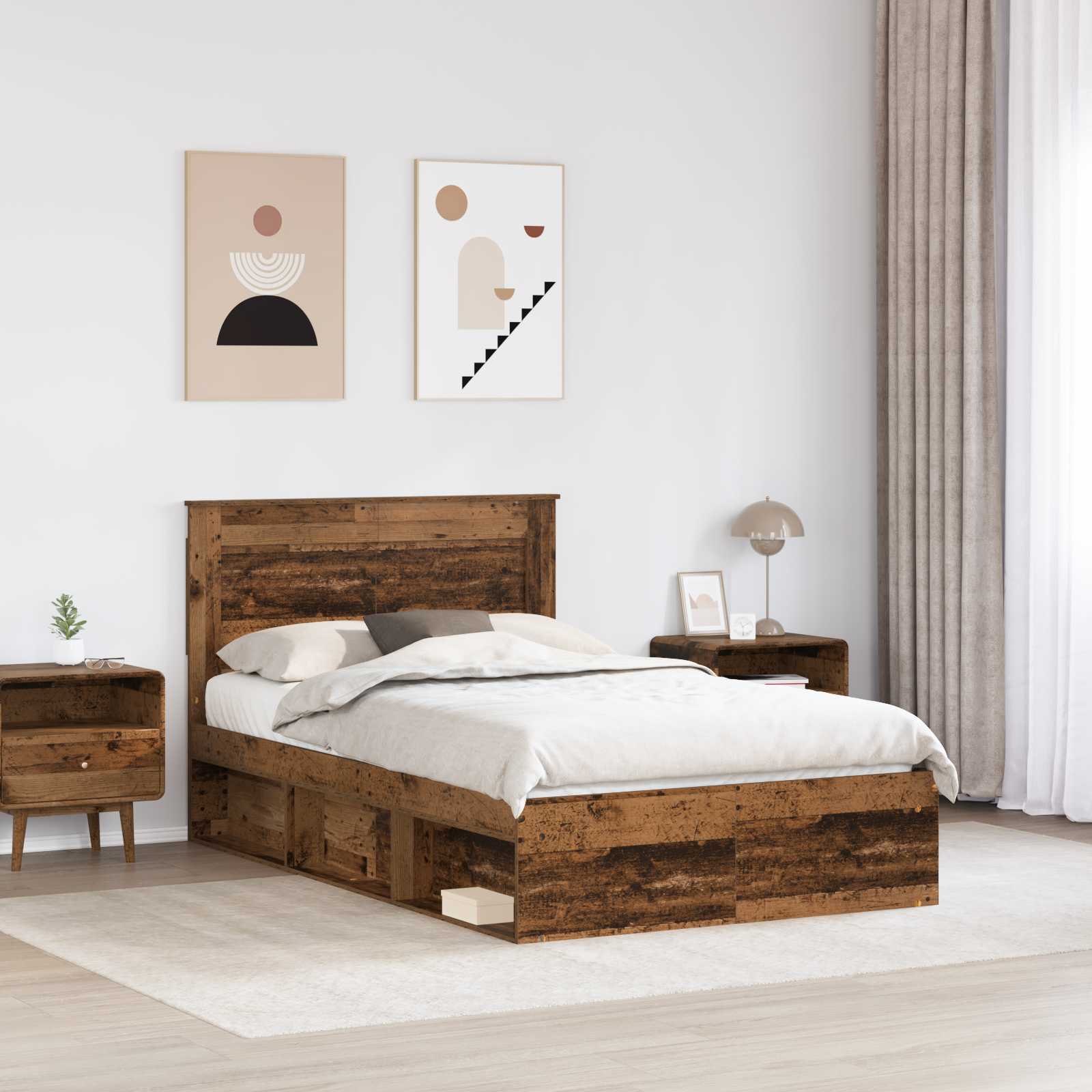 Bedframe met hoofdeinde Oudhout 120 x 190 cm Massief grenenhout is nu te koop bij PeponiXL, paradijselijk wonen!