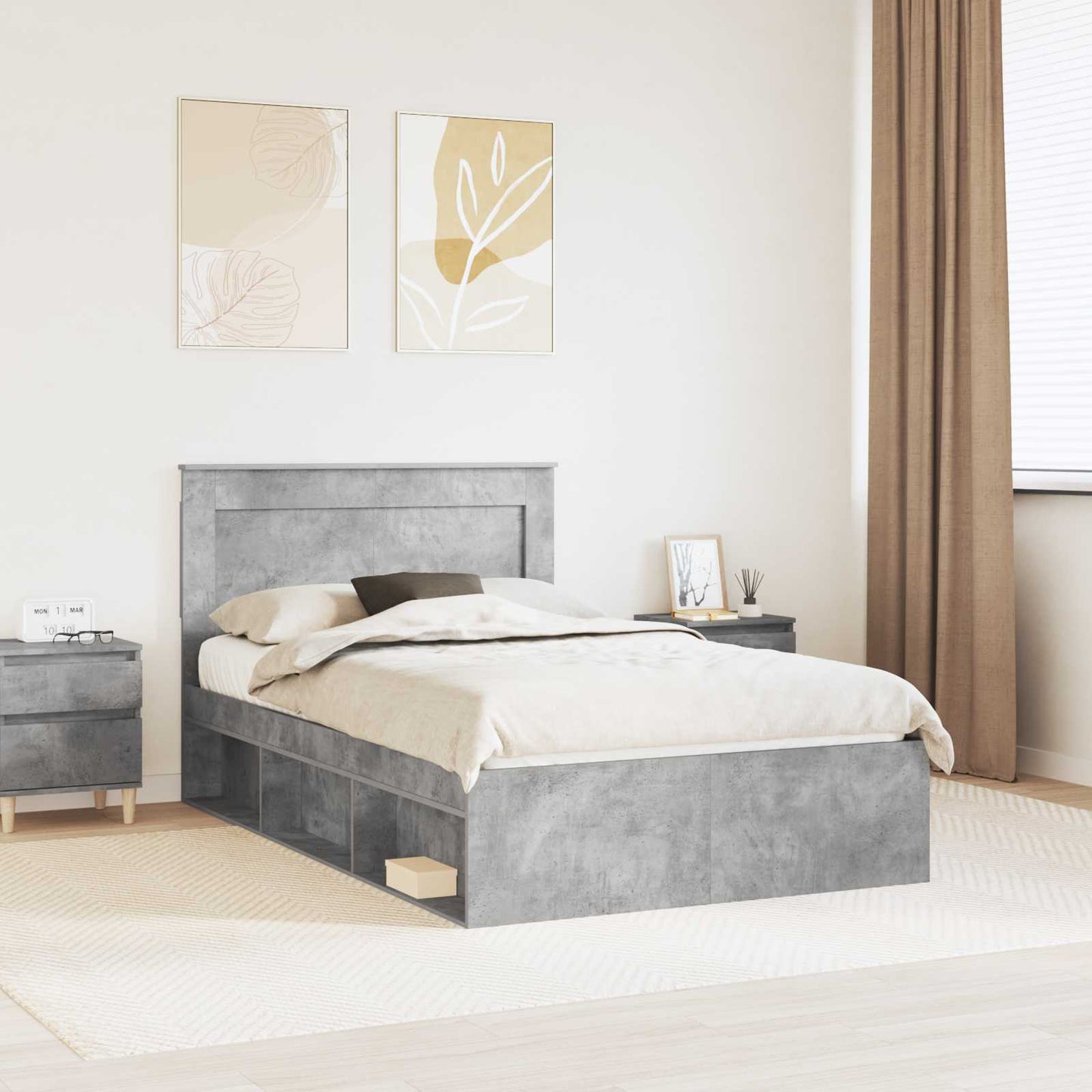 Bedframe met hoofdeinde Beton 120 x 200 cm Massief grenenhout is nu te koop bij PeponiXL, paradijselijk wonen!
