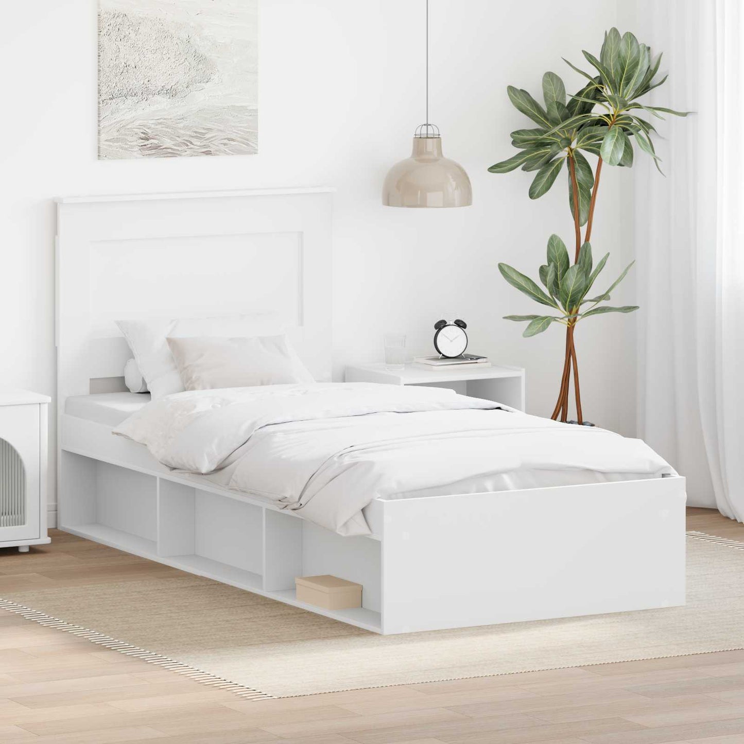 Bedframe met hoofdeinde Wit 100 x 200 cm Massief grenenhout is nu te koop bij PeponiXL, paradijselijk wonen!