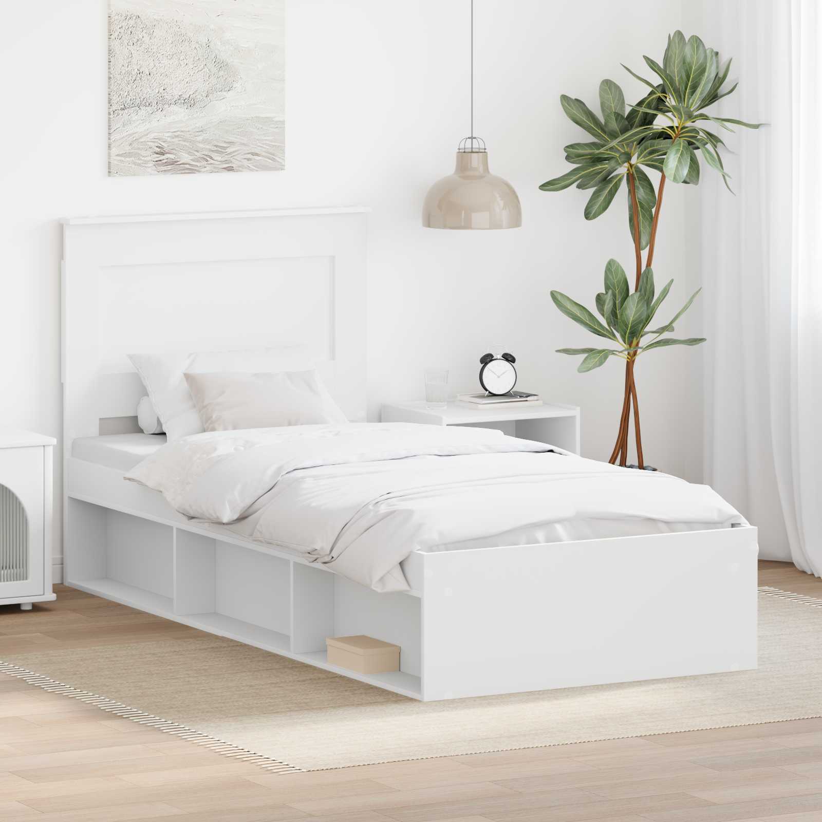 Bedframe met hoofdeinde Wit 100 x 200 cm Massief grenenhout is nu te koop bij PeponiXL, paradijselijk wonen!
