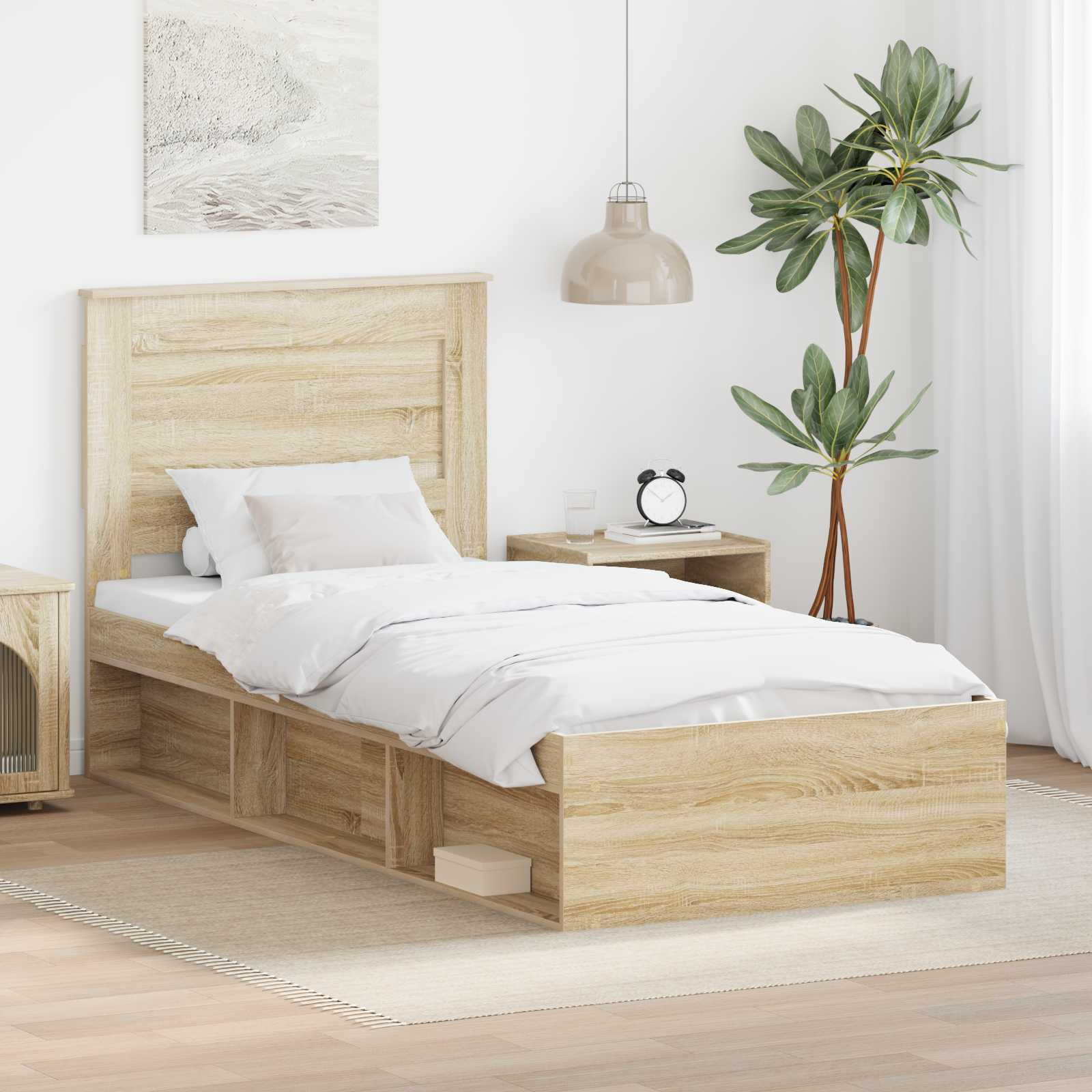 Bedframe met hoofdeinde Sonoma 100 x 200 cm Massief grenenhout is nu te koop bij PeponiXL, paradijselijk wonen!