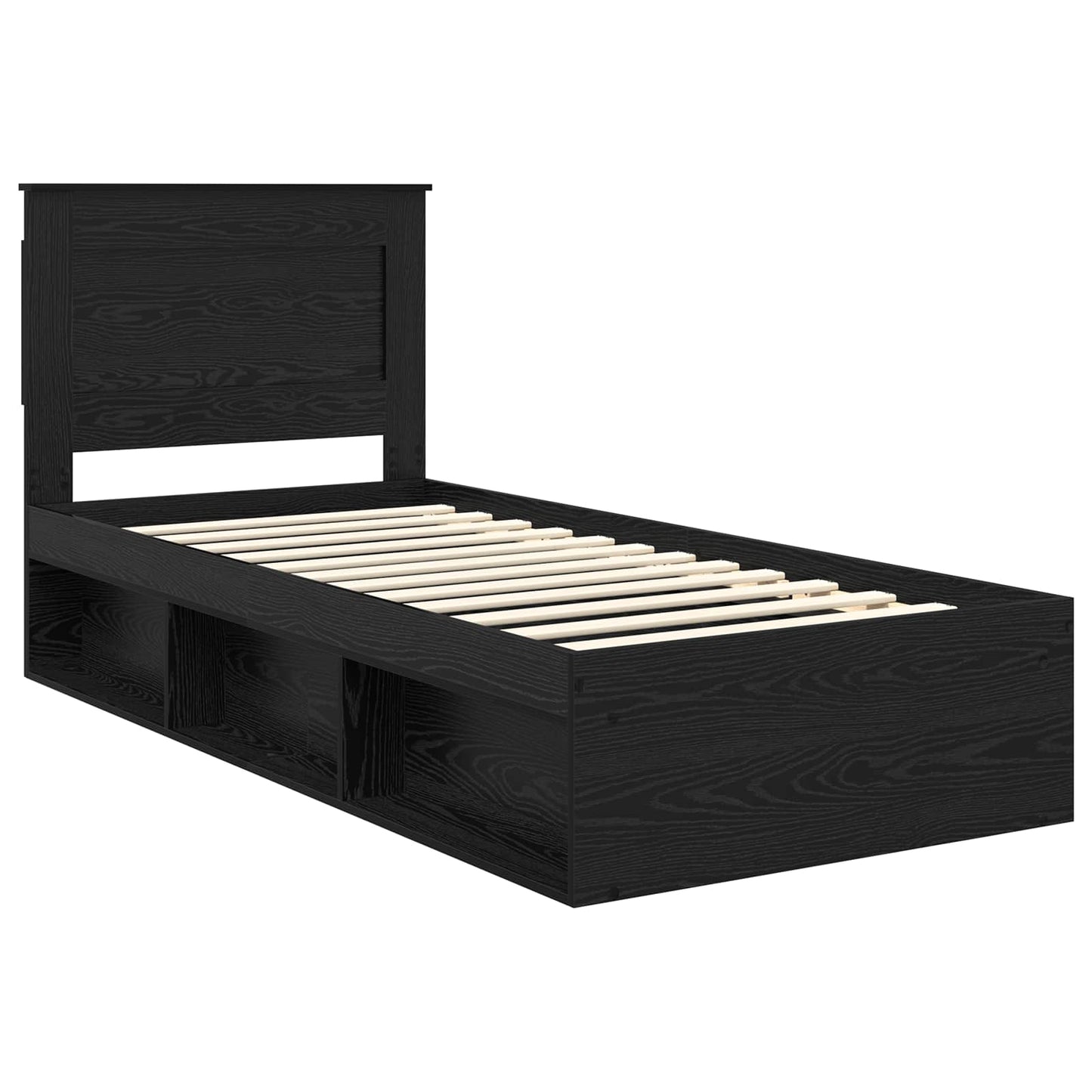 Bedframe met hoofdeinde Zwart 90 x 190 cm Massief grenenhout is nu te koop bij PeponiXL, paradijselijk wonen!