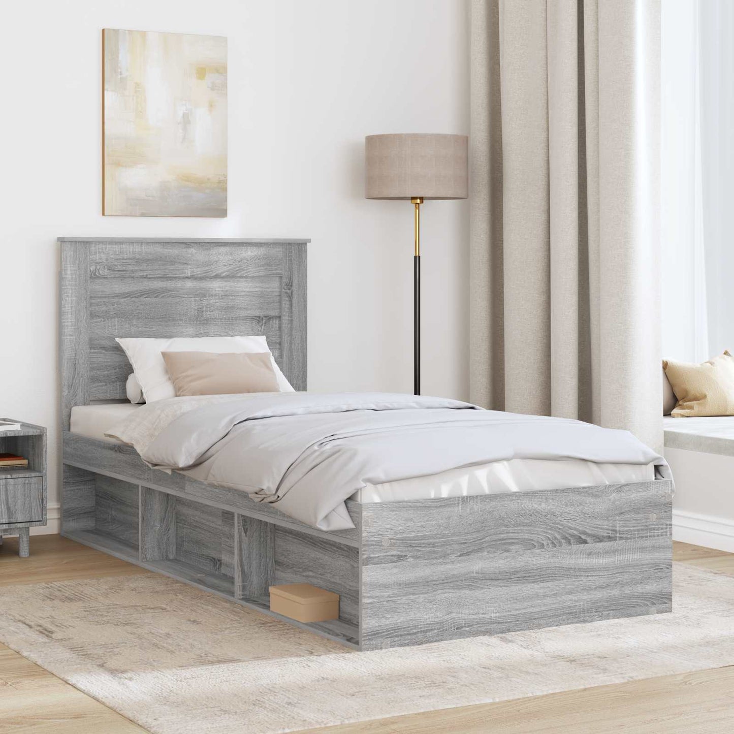 Bedframe met lade Grijs Sonoma 90 x 190 cm Massief grenenhout is nu te koop bij PeponiXL, paradijselijk wonen!