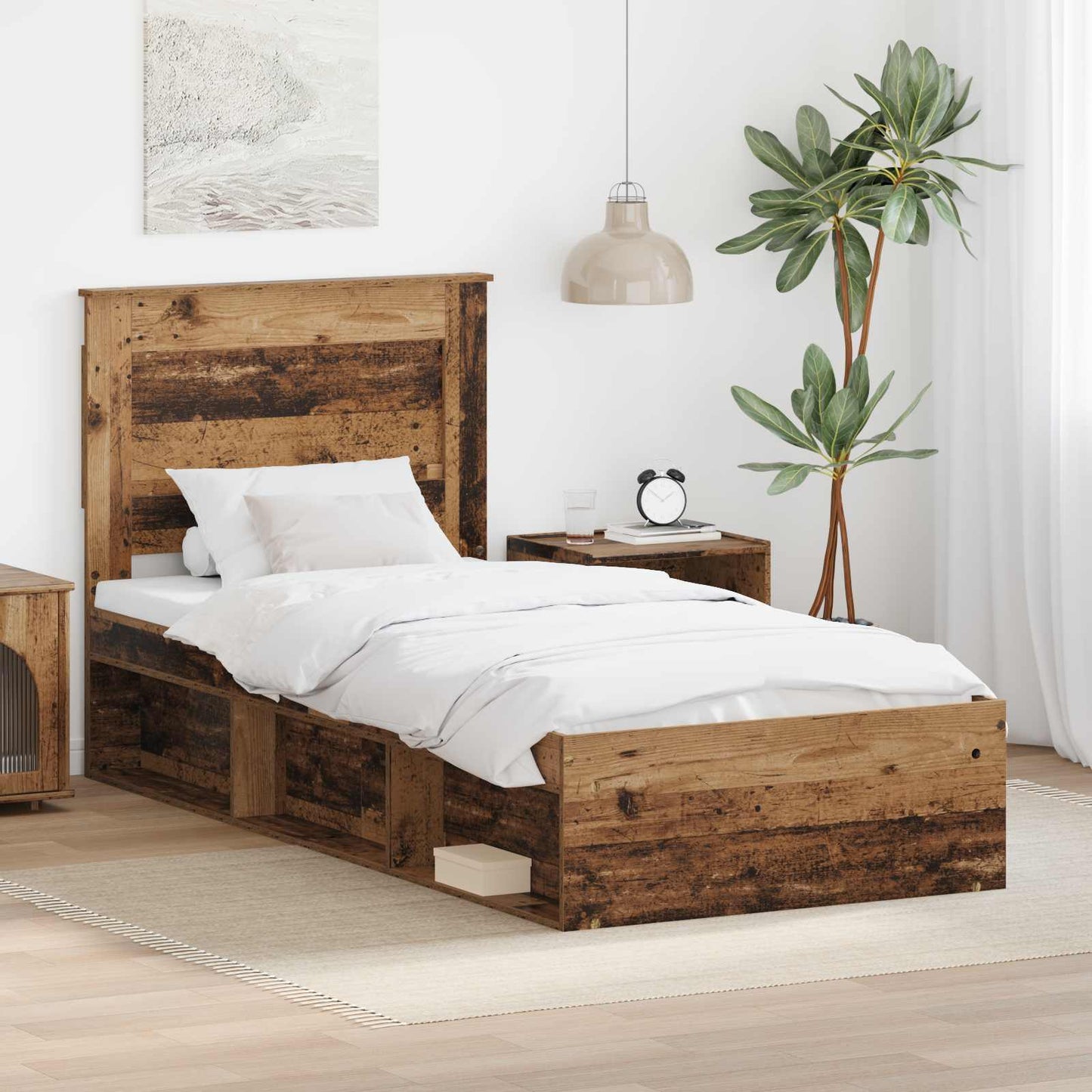Bedframe met hoofdeinde Oudhout 90 x 190 cm Massief grenenhout is nu te koop bij PeponiXL, paradijselijk wonen!