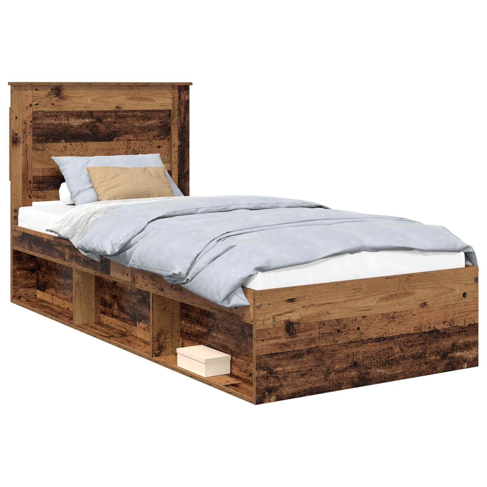 Bedframe met hoofdeinde Oudhout 90 x 190 cm Massief grenenhout is nu te koop bij PeponiXL, paradijselijk wonen!