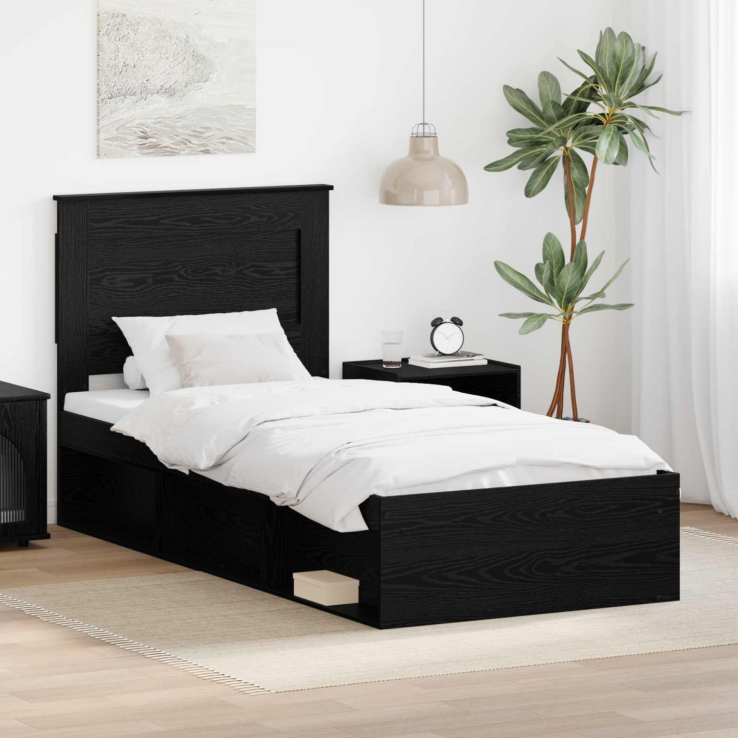 Bedframe met hoofdeinde Zwart 90 x 200 cm Massief grenenhout is nu te koop bij PeponiXL, paradijselijk wonen!