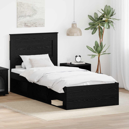Bedframe met hoofdeinde Zwart 90 x 200 cm Massief grenenhout is nu te koop bij PeponiXL, paradijselijk wonen!