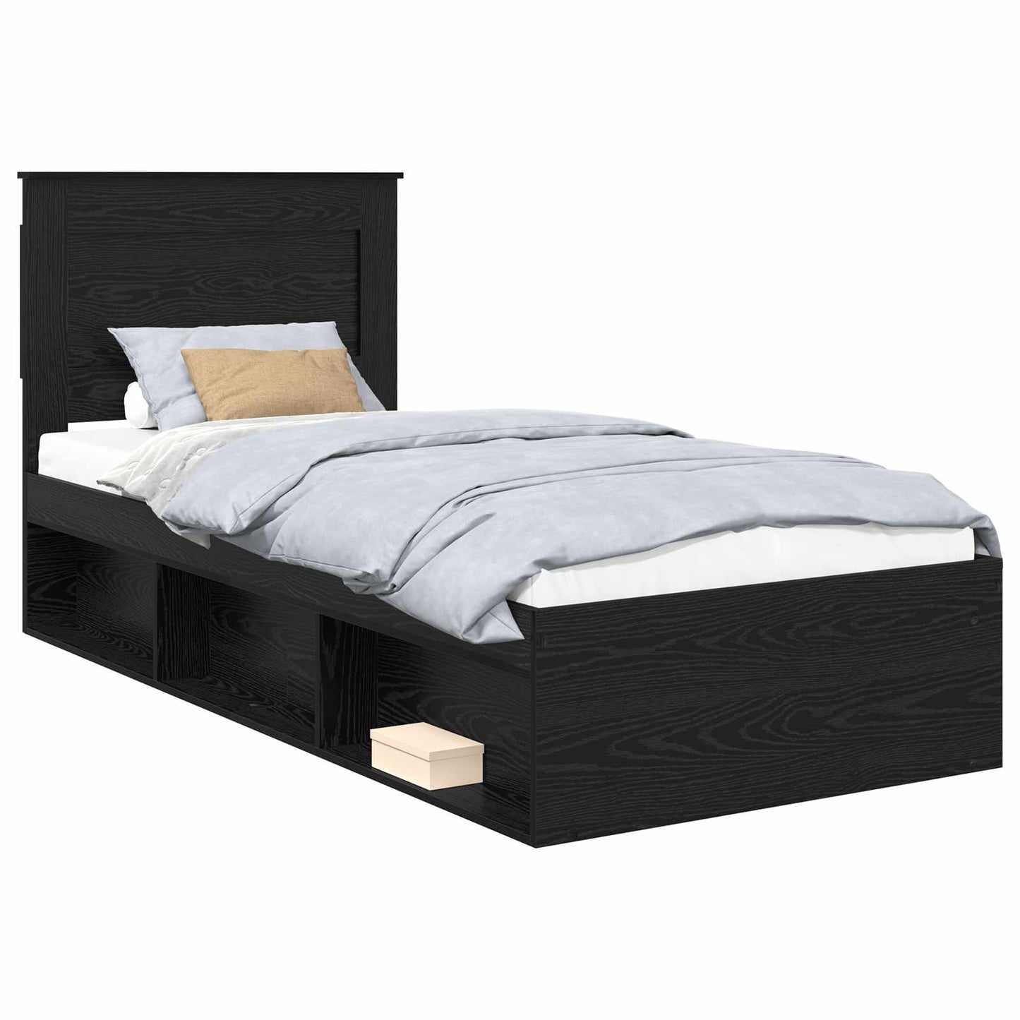 Bedframe met hoofdeinde Zwart 90 x 200 cm Massief grenenhout is nu te koop bij PeponiXL, paradijselijk wonen!