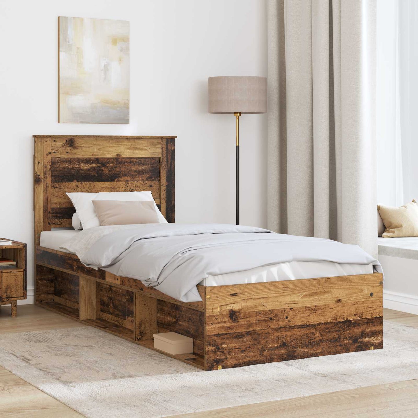 Bedframe met hoofdeinde Oudhout 90 x 200 cm Massief grenenhout is nu te koop bij PeponiXL, paradijselijk wonen!