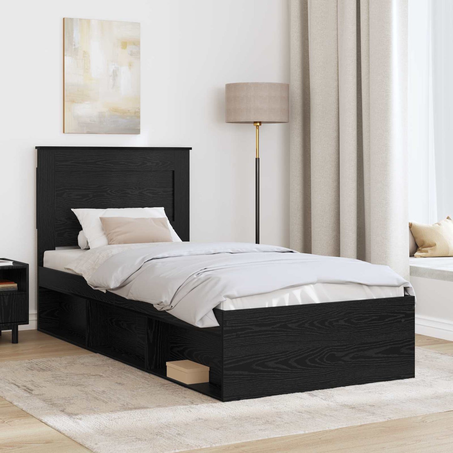 Bedframe met hoofdeinde Zwart 75 x 190 cm Massief grenenhout is nu te koop bij PeponiXL, paradijselijk wonen!