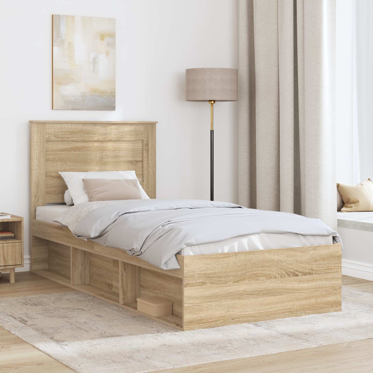 Bedframe met lade Sonoma Eiken 75 x 190 cm Massief grenenhout is nu te koop bij PeponiXL, paradijselijk wonen!
