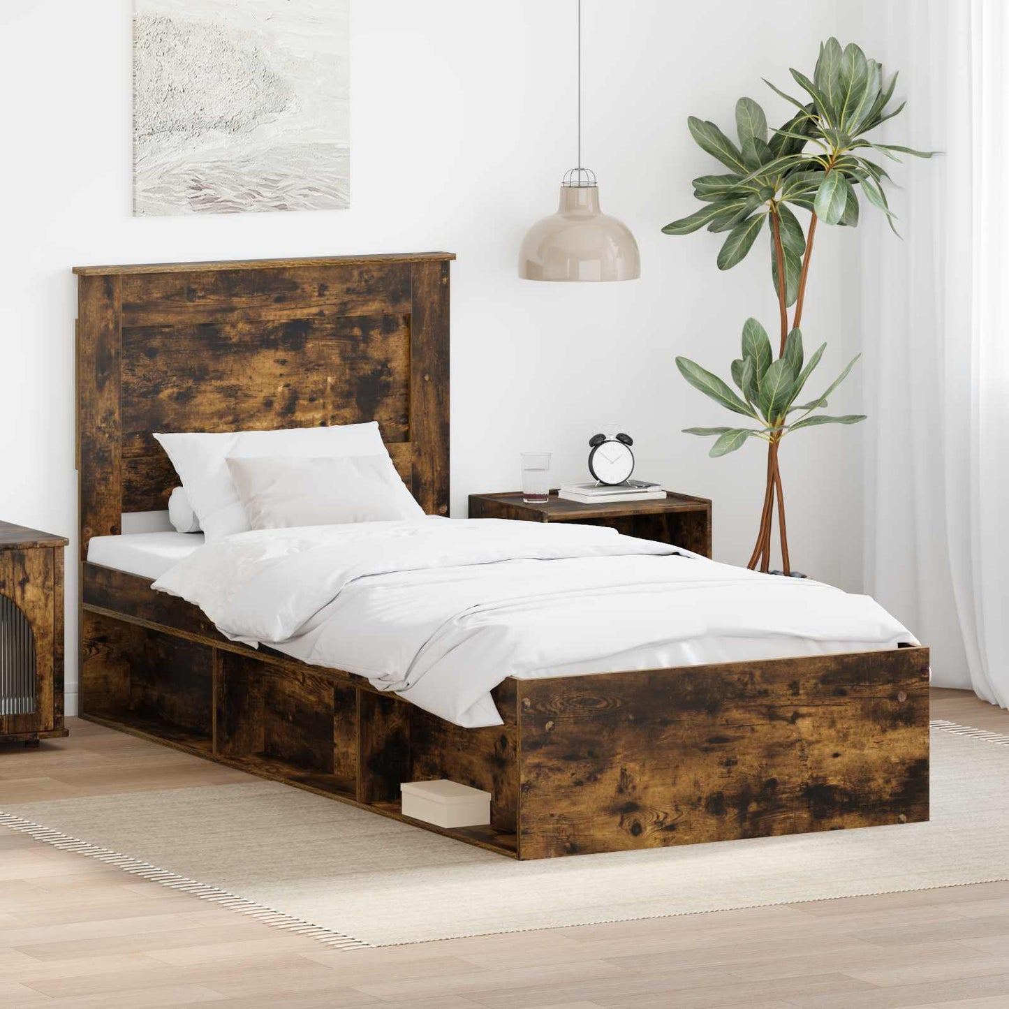 Bedframe met lade Gerookt eiken 75 x 190 cm Massief grenenhout is nu te koop bij PeponiXL, paradijselijk wonen!