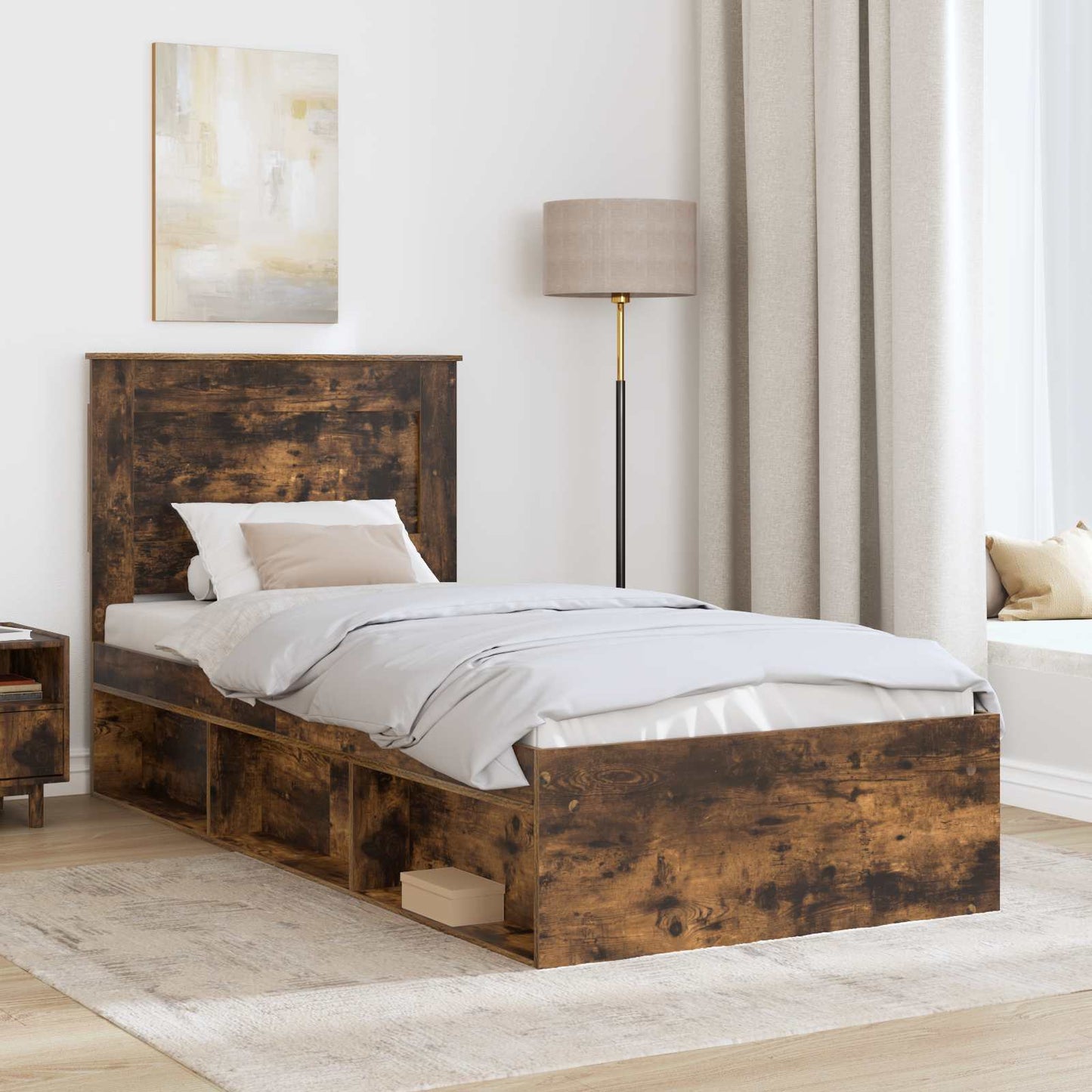 Bedframe met lade Gerookt eiken 75 x 190 cm Massief grenenhout is nu te koop bij PeponiXL, paradijselijk wonen!