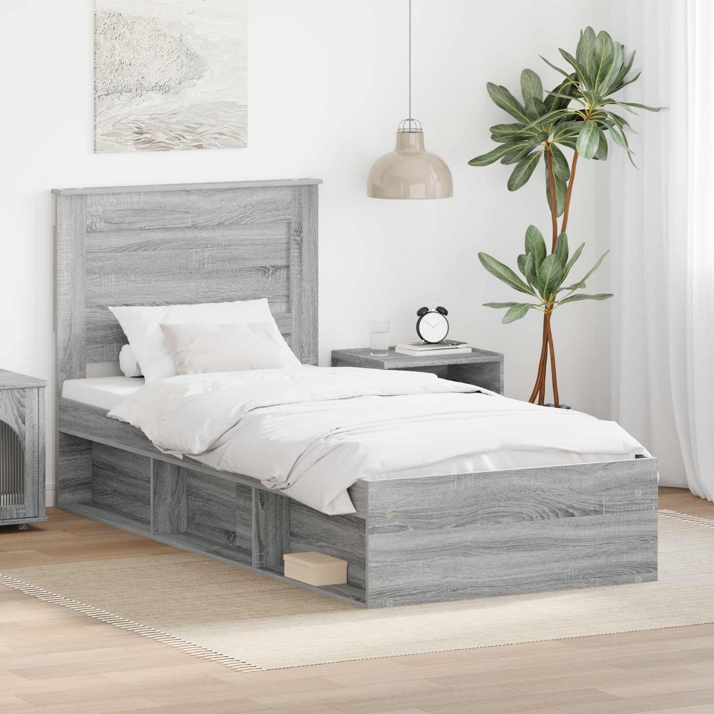 Bedframe met lade Grijs Sonoma 75 x 190 cm Massief grenenhout is nu te koop bij PeponiXL, paradijselijk wonen!
