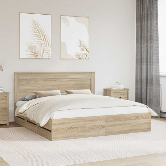 Bedframe met lade Sonoma Eiken 200 x 200 cm Ingenieurshout is nu te koop bij PeponiXL, paradijselijk wonen!
