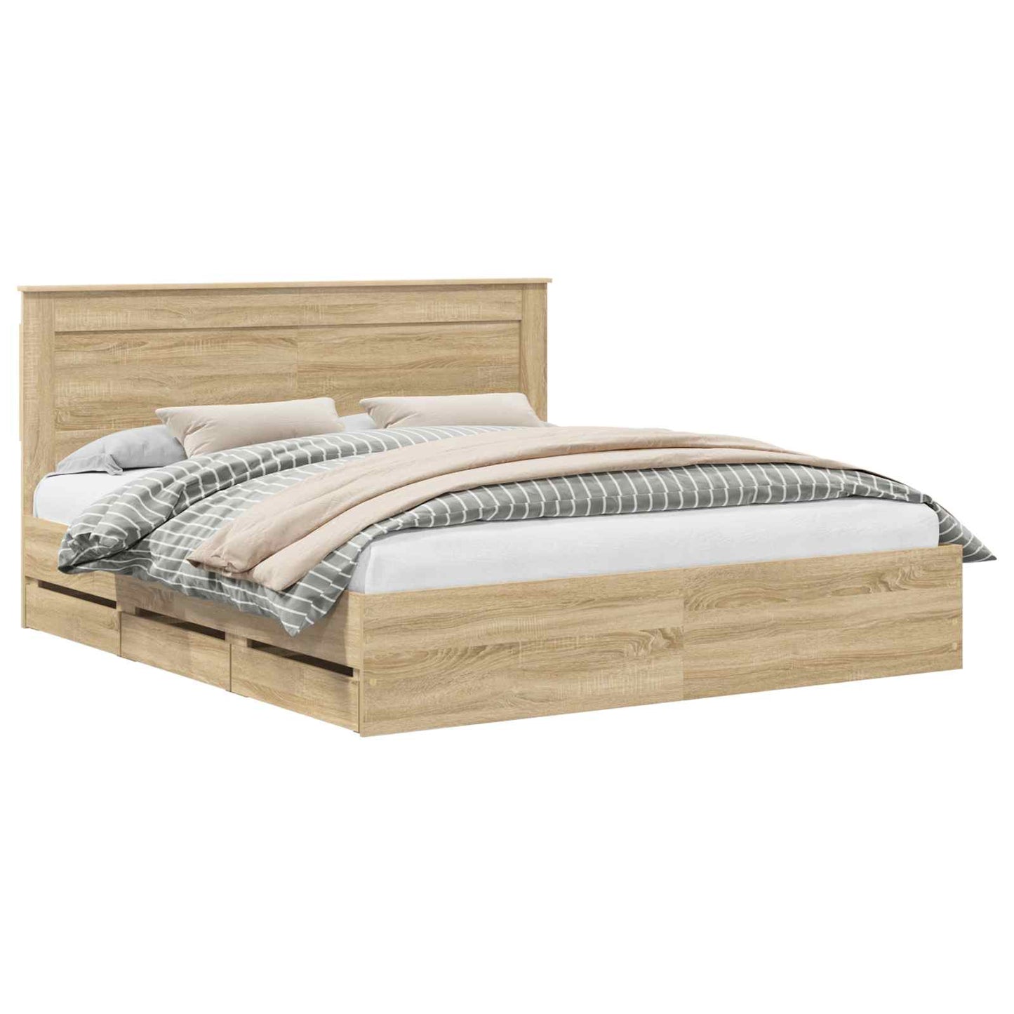 Bedframe met lade Sonoma Eiken 200 x 200 cm Ingenieurshout is nu te koop bij PeponiXL, paradijselijk wonen!