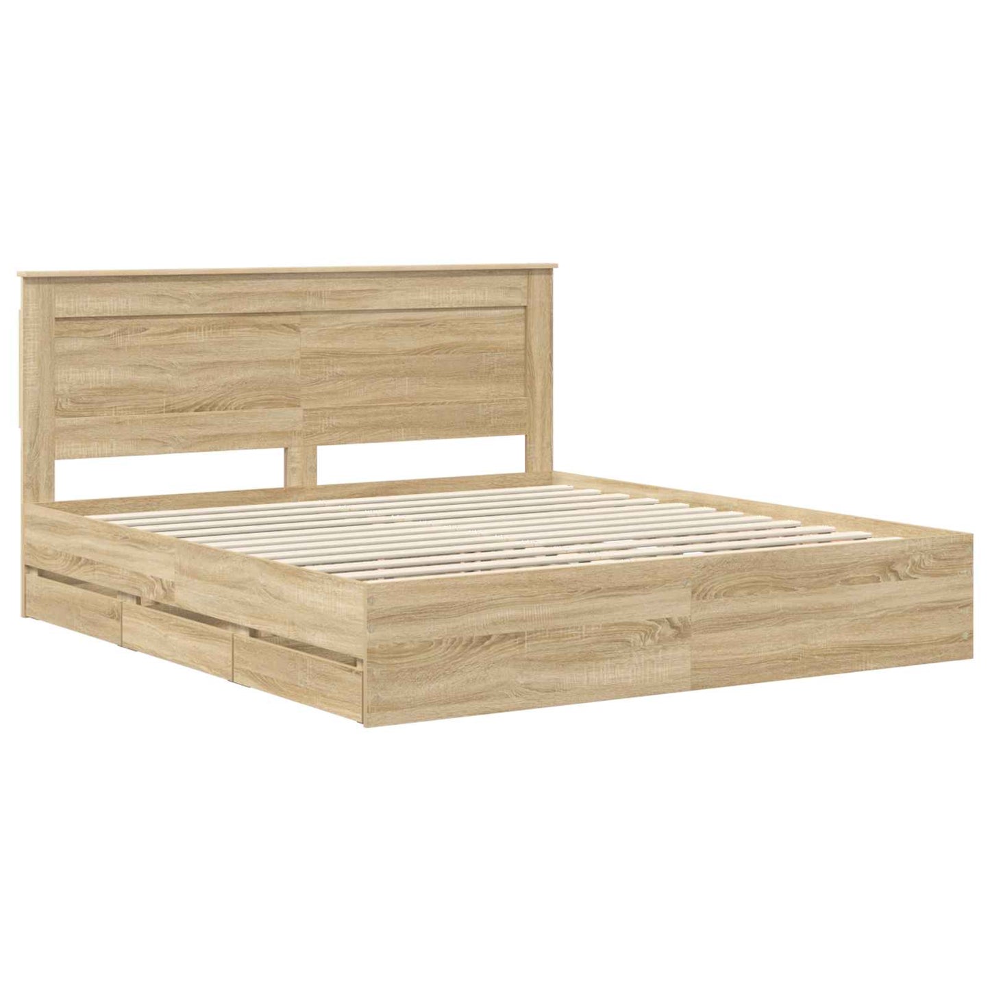 Bedframe met lade Sonoma Eiken 200 x 200 cm Ingenieurshout is nu te koop bij PeponiXL, paradijselijk wonen!