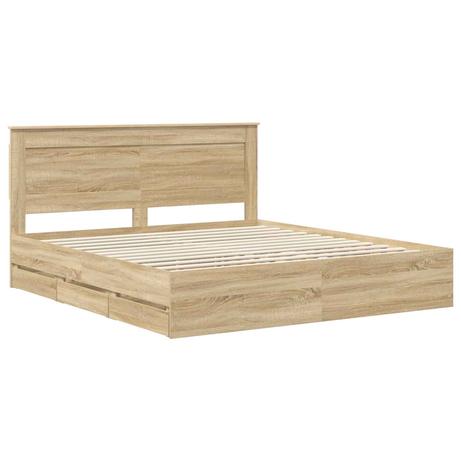 Bedframe met lade Sonoma Eiken 200 x 200 cm Ingenieurshout is nu te koop bij PeponiXL, paradijselijk wonen!