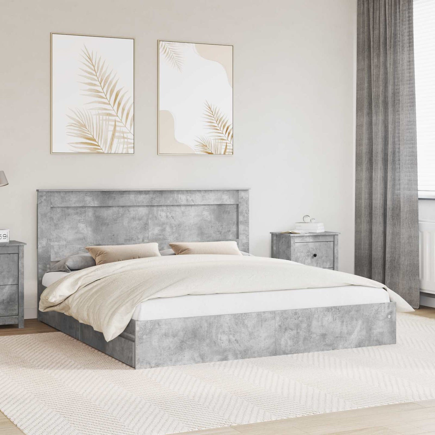Opslag bed met hoofdeinde Beton Grijs 200 x 200 cm Bewerkt hout is nu te koop bij PeponiXL, paradijselijk wonen!