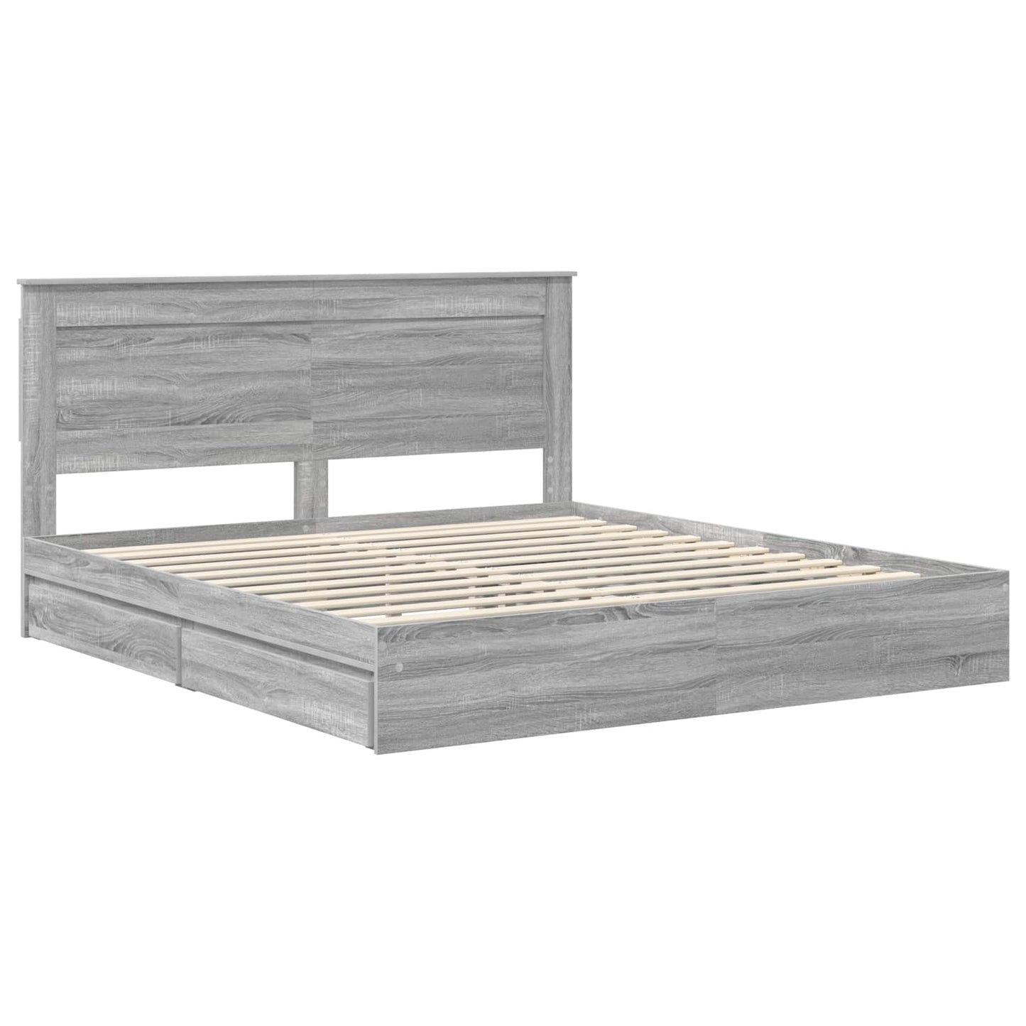 Opslag bed met lade Grijs Sonoma 200 x 200 cm Bewerkt hout is nu te koop bij PeponiXL, paradijselijk wonen!