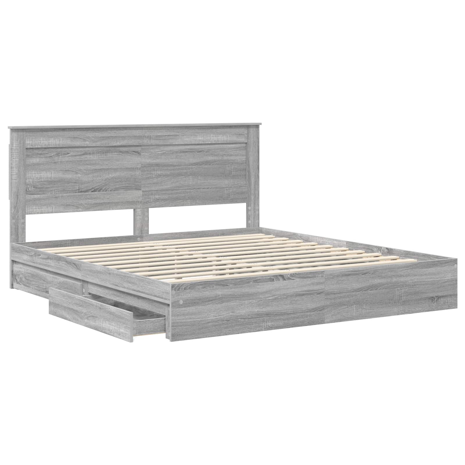 Opslag bed met lade Grijs Sonoma 200 x 200 cm Bewerkt hout is nu te koop bij PeponiXL, paradijselijk wonen!