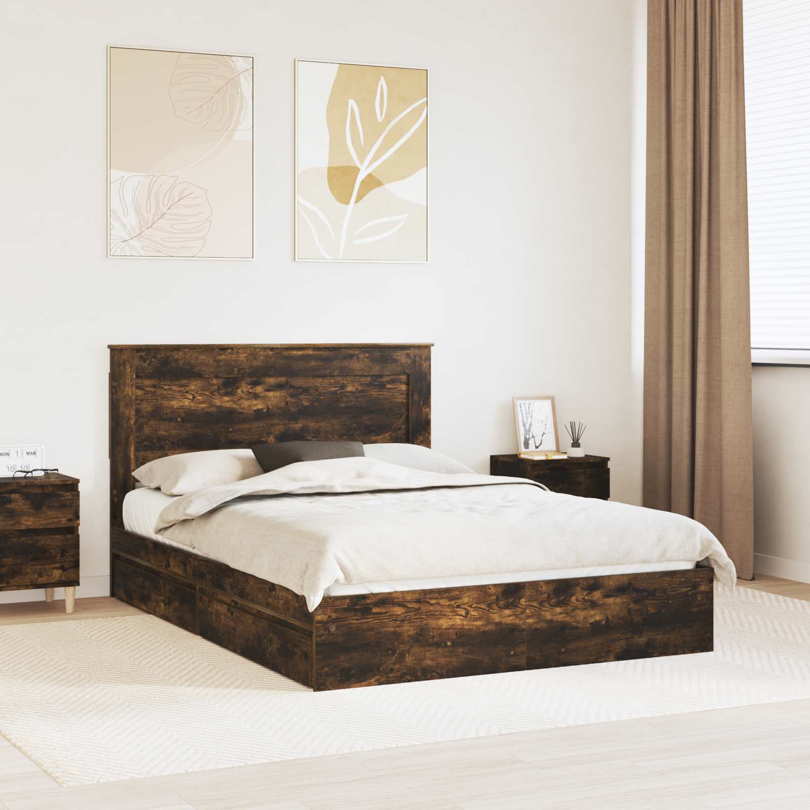 Opslag bed met lade Gerookt eiken 160 x 200 cm Bewerkt hout is nu te koop bij PeponiXL, paradijselijk wonen!