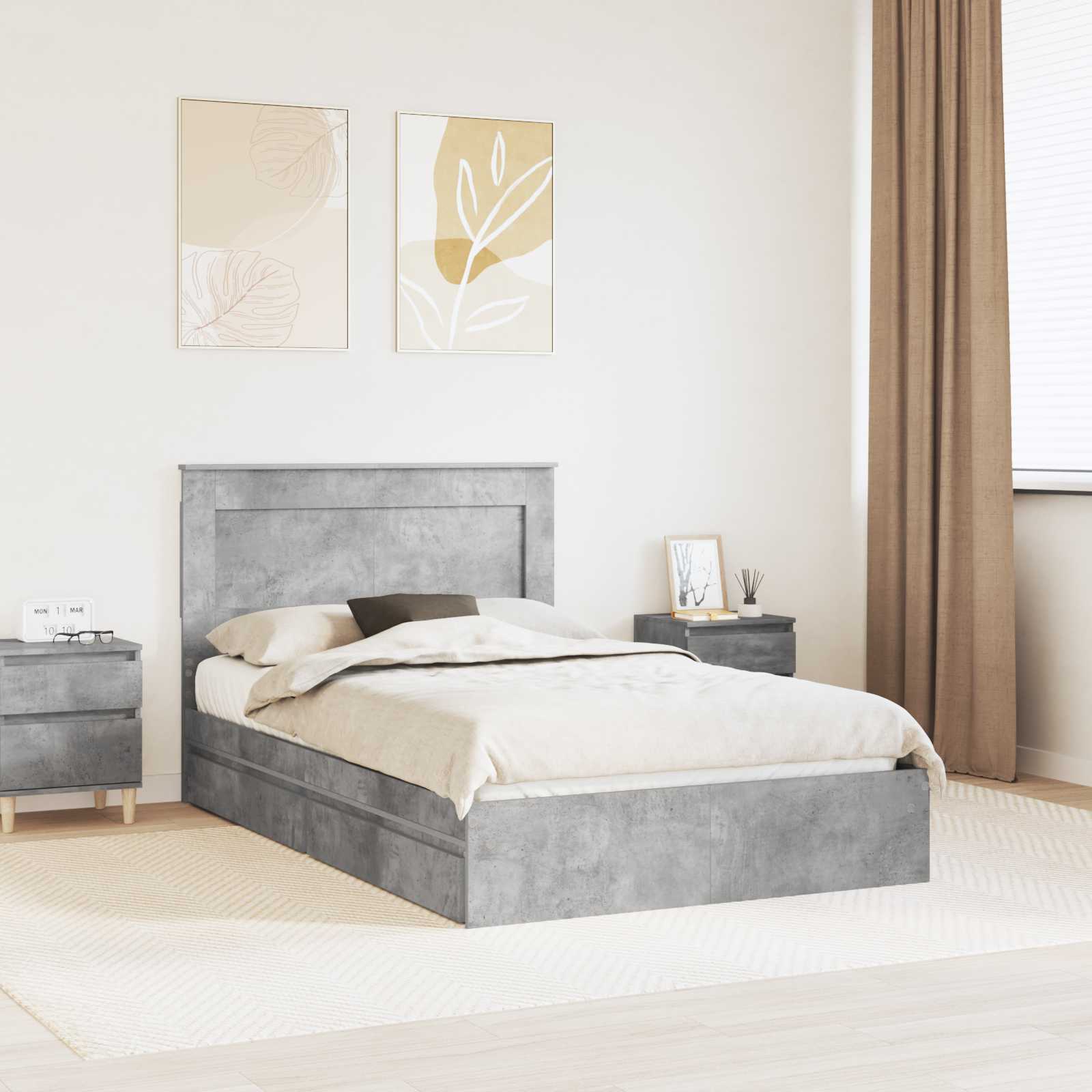 Opslag bed met hoofdeinde Beton Grijs 135 x 190 cm Bewerkt hout is nu te koop bij PeponiXL, paradijselijk wonen!